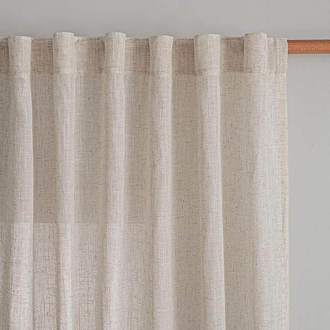 100% Pure Linen Back Tab Light Filtering Single Curtain Panel