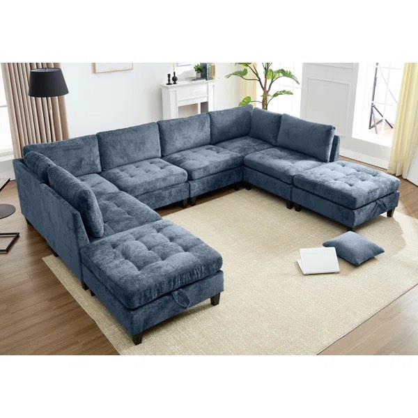 Chenille Sleeper Sectional Corner Couch Modular Sofa Bed With Storag