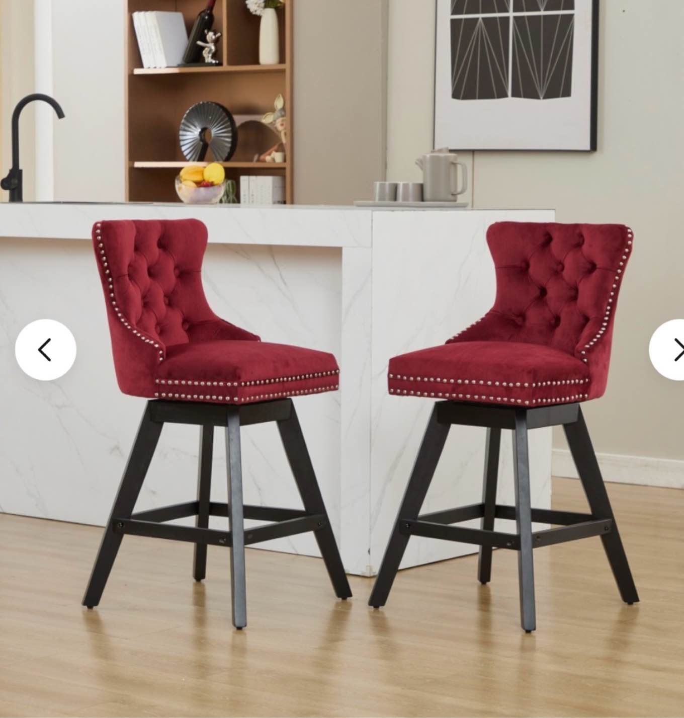 Swivel Velvet Bar Stools Set Of 2, Counter Height Bar Stools With Backs 