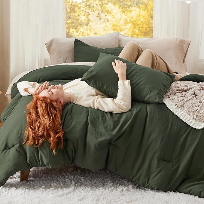 CozyLux Queen Comforter set 3pcsSage Green, 