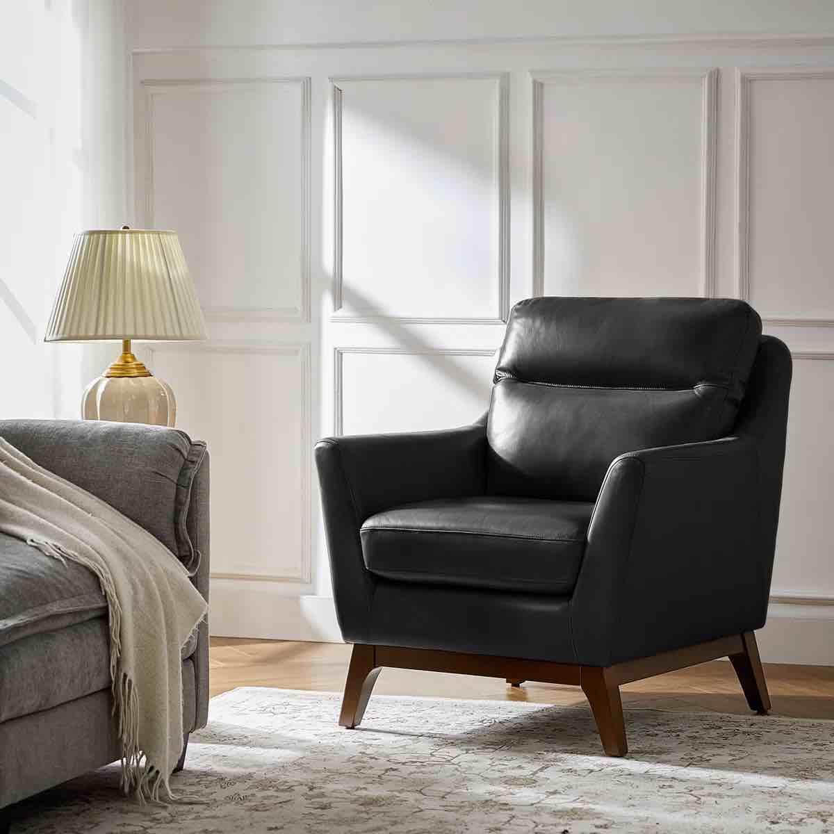 Mariessa Genuine Leather Armchair With Solid Wood Legs 