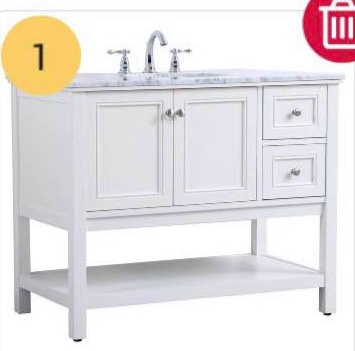 elegant decor metropolis 42” single marble top bathroom vanity in white 