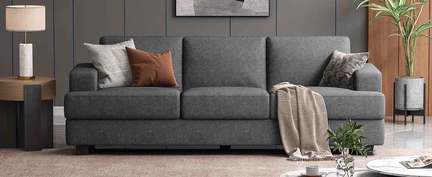 89 Inch Sofa with Extra Deep Seats Oversize, 3Seater Sofa for Living Room,Modern Couch and Sofa, Comfy Armrests and Seats and Backrests, Easy Installation, Grey