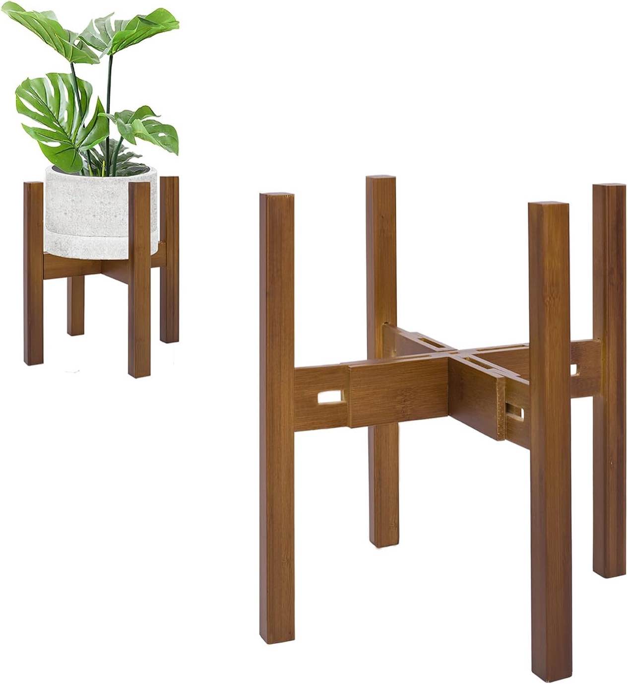 Rnined Adjustable Plant Stand Indoor,Bamboo Mid Century Modern Plants Stands, Stable Plant Holder,Fit 8 9 10 11 12 inch Pots (Pot & Plant Not Included
