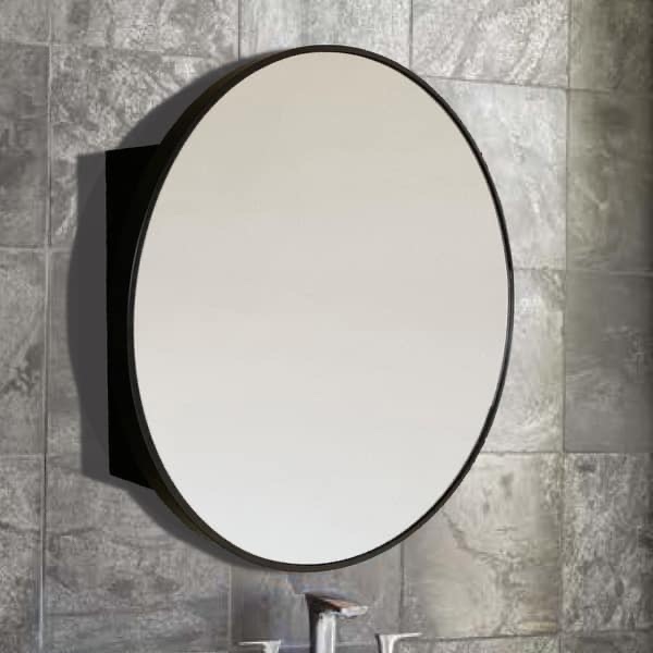 Round Metal Frame Medicine Cabinet In Matte Black 24”x26”