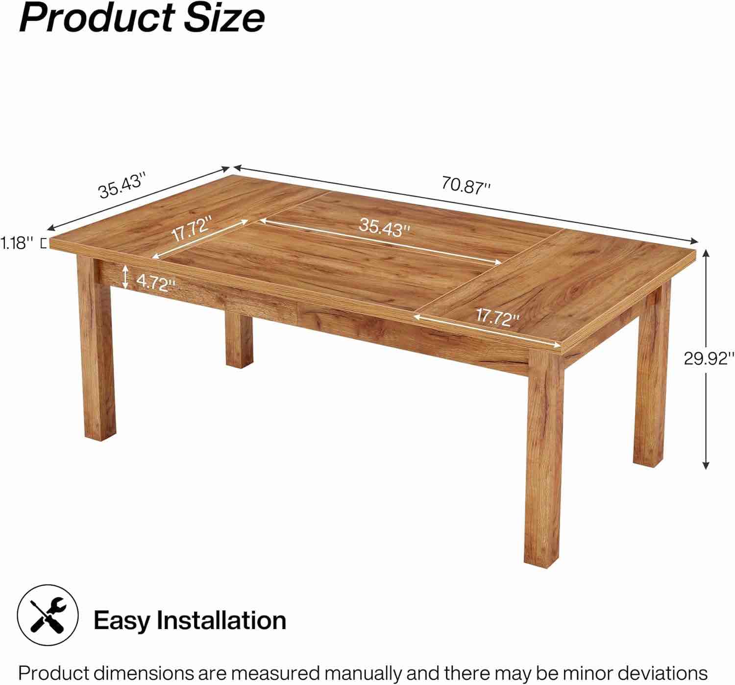 70.9" Wood Dining Table for 6-8 People, Farmhouse Breakfast Table