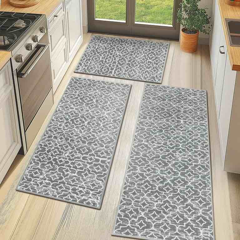 Kitchen Rugs Sets 3 Piece with Runner Soft Boho Kitchen Floor Mat Farmhouse Laundry Room Rugs and Mats Set Non Skid Washable for Kitchen Floor Office Sink Hallway