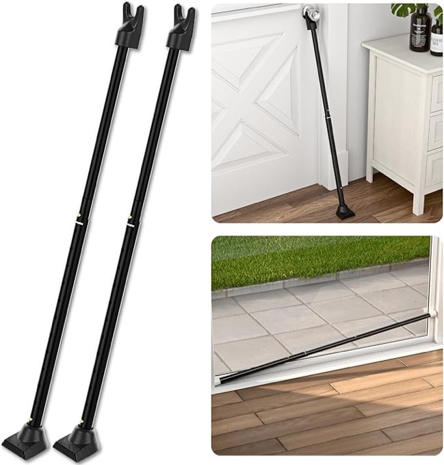 2-im-1 Door Secu...Doors Security Bars, Black 2Pcs 