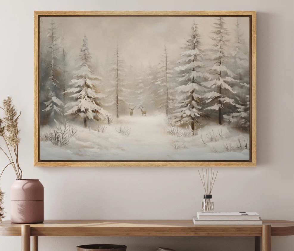 Vintage Winter Snow Forest Landscape Nature Cour.Size 24” x 36