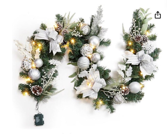 6ft Pre-Lit Christmas Garland with LED Lights, Battery Powered Xma