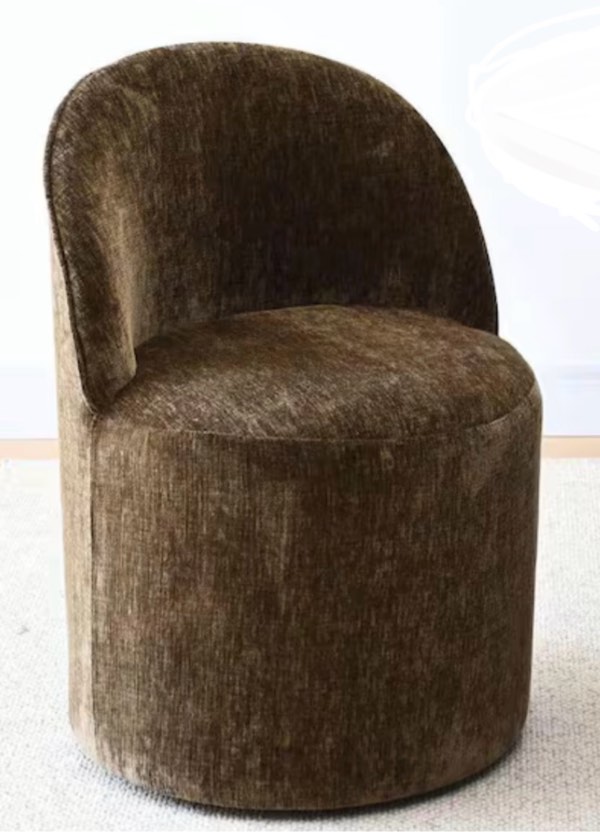 Brown Chenille Upholstered Barrel Dining Chair with Castors