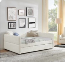 Daybed with Trundle Upholstered Tufted Sofa Bed,Full Size,Boucle Fabric,Beige