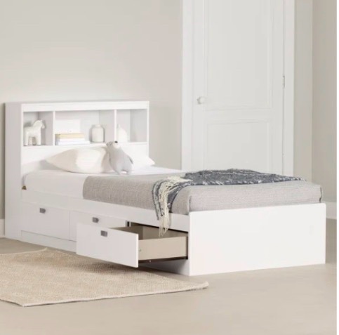 TWIN BED WITH SHELVES AND DRAWERS - WHITE  ( incomplete )