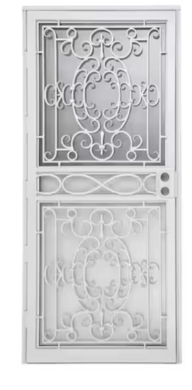 Grisham Bros 36 in. x 80 in. White Wrought Iron Steel Security Storm Door