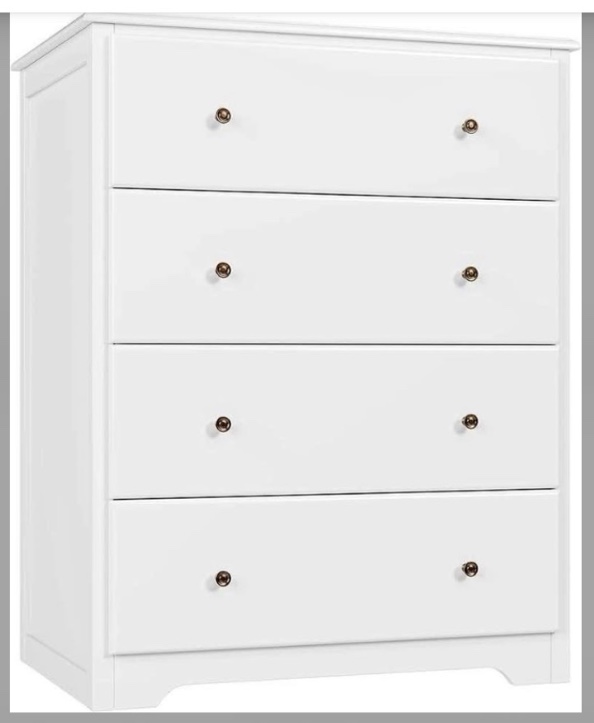 White Dresser, 4 Drawer Dressers Chest of Drawers, Modern Tall Dresser, Wood Drawer Chest Storage Ca
