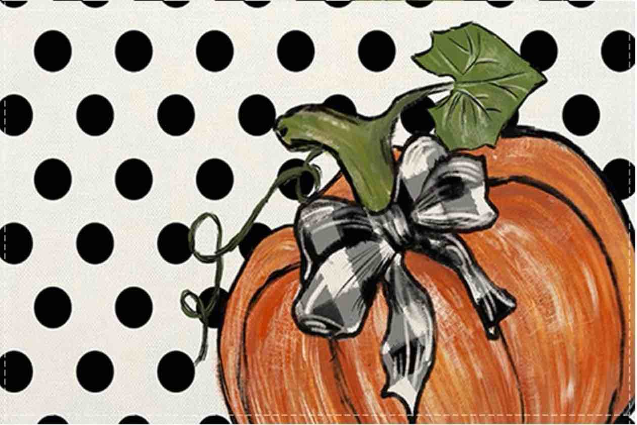 Polka Dot Orange Pumpkin Decorative Rectangle Autumn Thanksgiving Bathroom Mat 18” x 23l