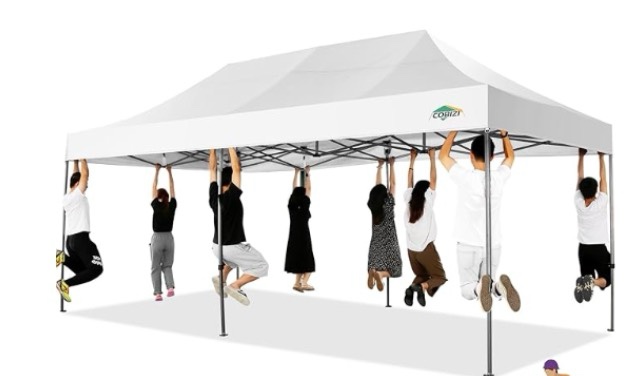 COBIZI 10x20 Heavy Duty Pop up Canopy Tent with sidewalls Easy Up Commercial Outdoor Wedding Party Tents for Parties All Season Wind & Waterproof Gazebo Roller Bag, White(Frame Thickened)
