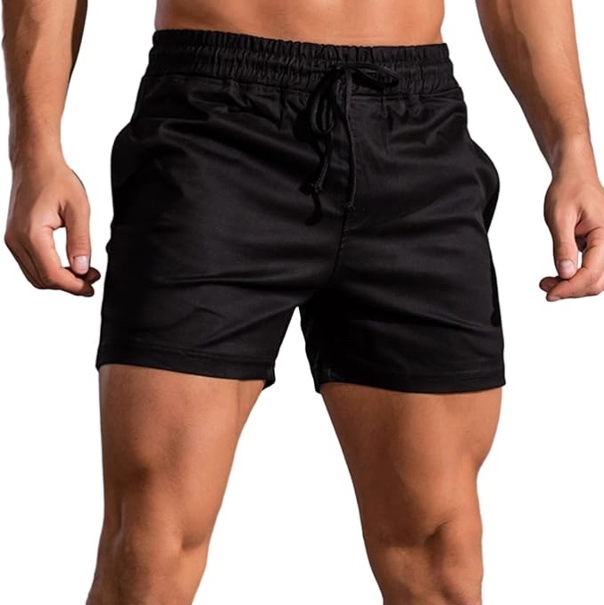 Mens Shorts 5 Inch Inseam Chino Cotton Casual Stretch Slim Fit Elastic Waist Jogger Workout Shorts with Pockets size L
