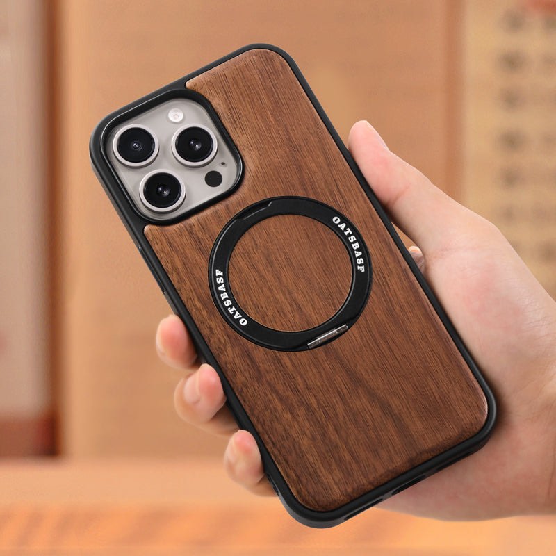 OGRANEE for iPhone 15 ... Oatsbasf Walnut MagSafe Rotate Kickstand Shockproof Case Cover