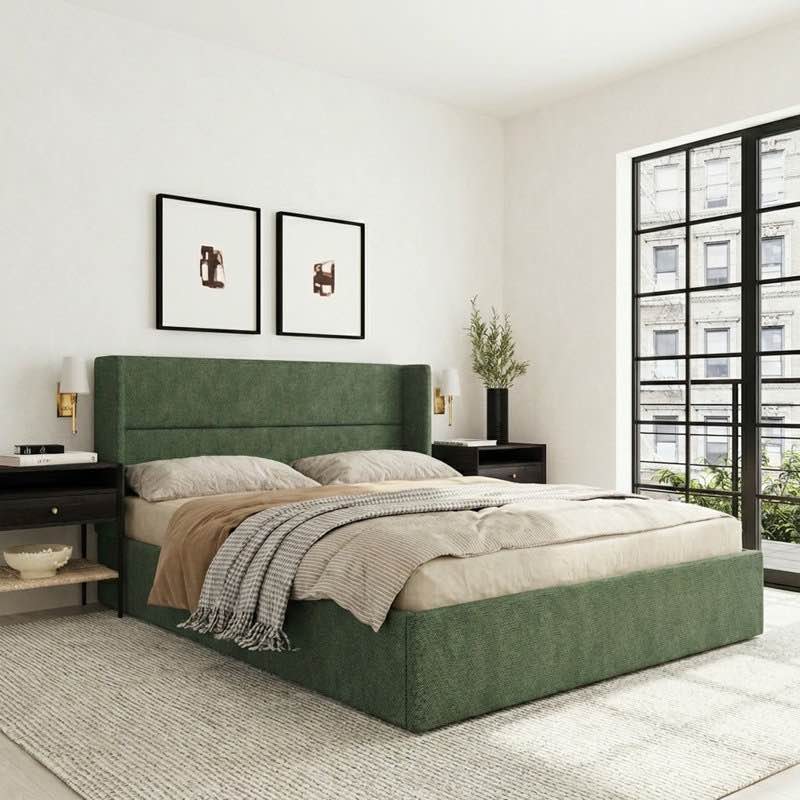 Gaillarde Hydraulic Lift Up Storage Upholstered Platform Bed Green (Incomplete)