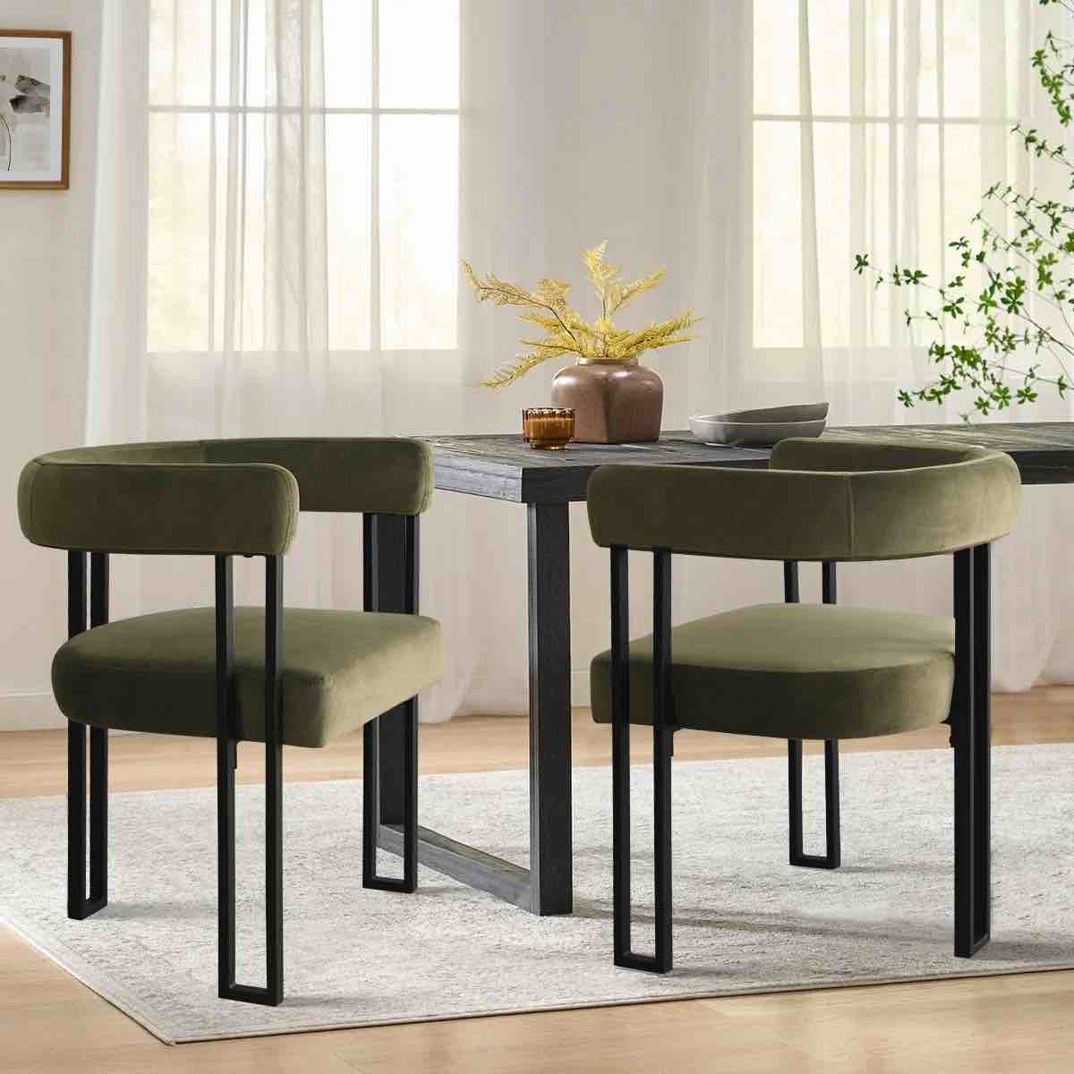 Adelyn 18" Seat Height Velvet Upholstered Kitchen Dining Armchair. Set of 2.