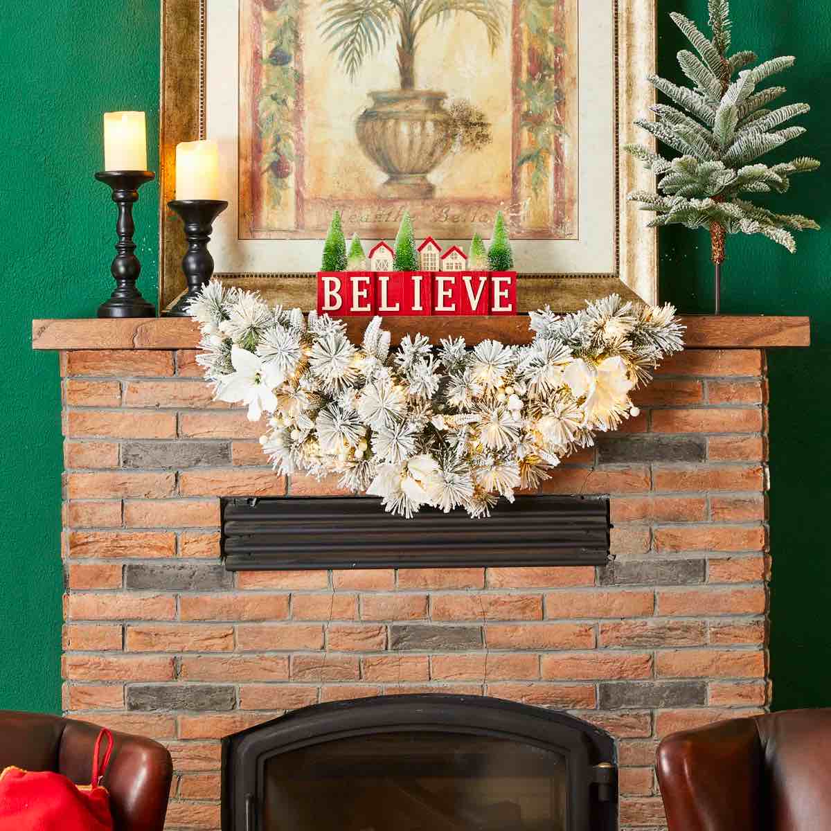 3' Pre-Lit Flocked Greenery Christmas Faux Swag with Lights
