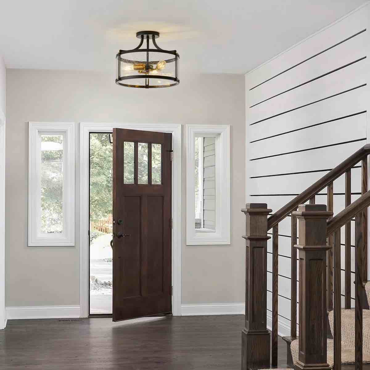Stacie 3 -Light Black Finish Dimmable Farmhouse Semi - Flush Mounl 4517262272