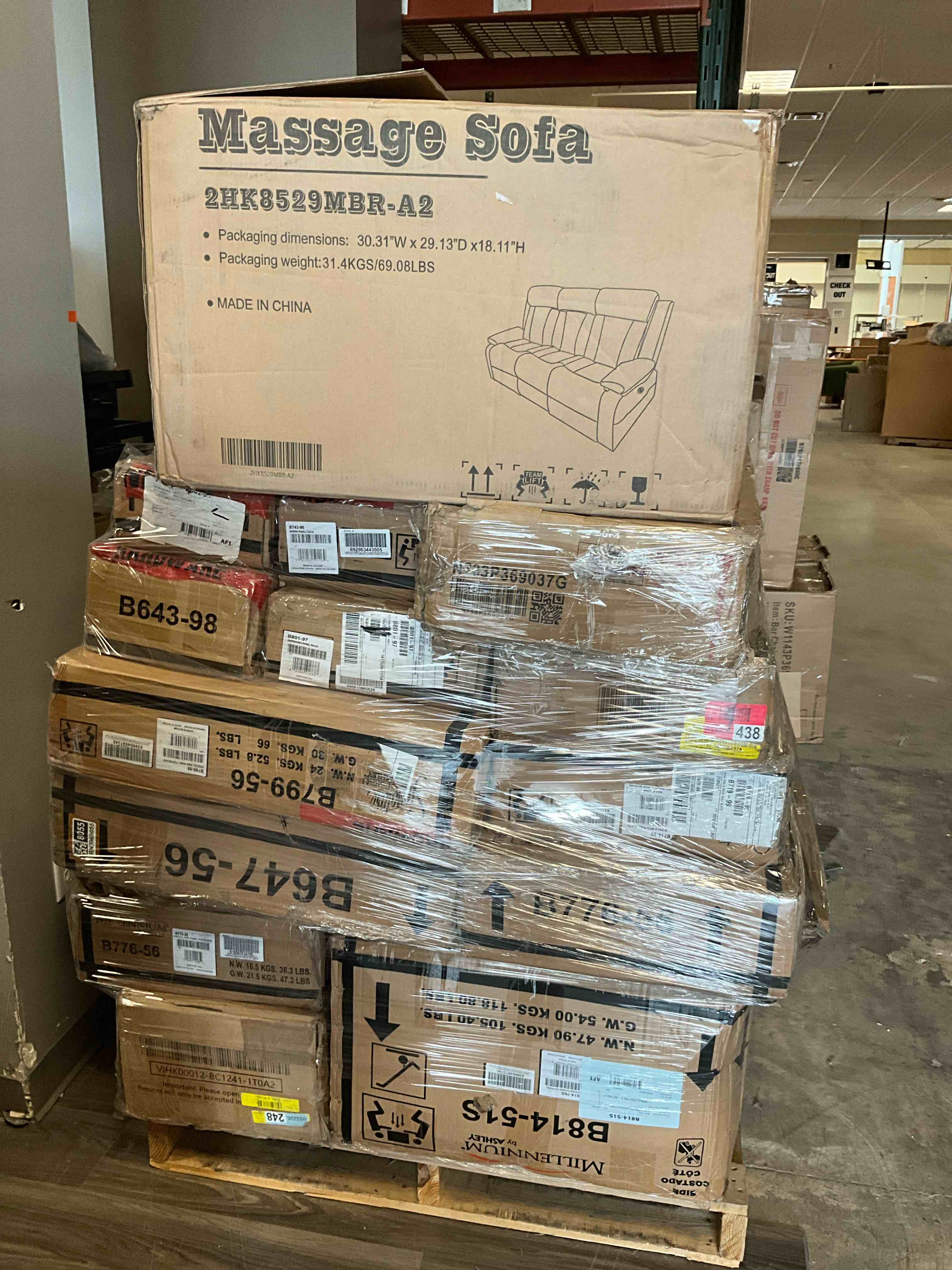 PALLET LOT OF ASSORTED INCOMPLETE FURNITURE 