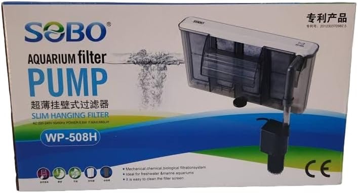 TAH - Aquarium Hang on Back (HOB) Filter for Fresh and Salt Water Fish Tank - SOBO HOB Filter with Filter Media WP-508H (Power: 8W | F.Max : 800L/H)