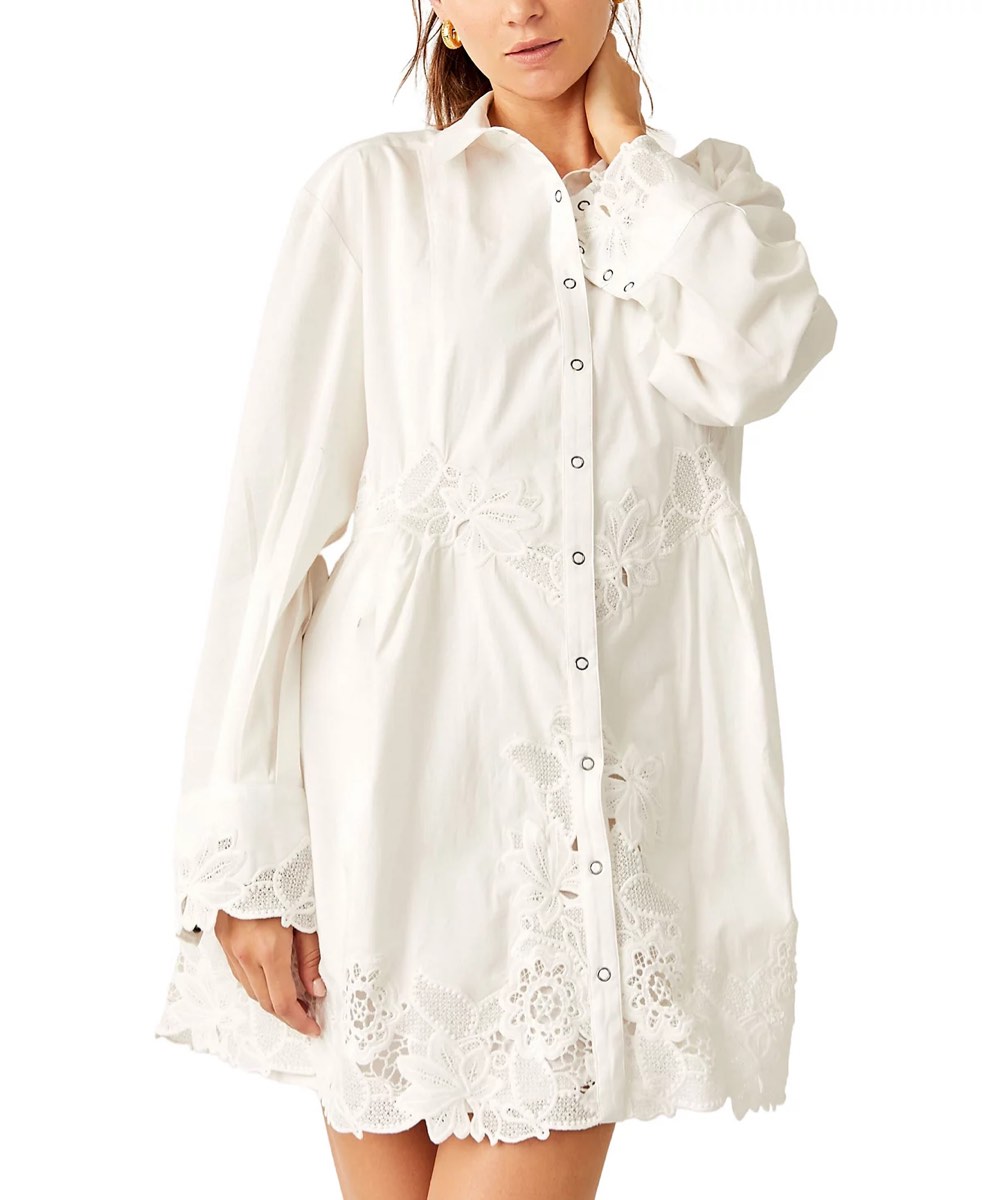 Constance Floral Lace Long Sleeve Mini Shirtdress