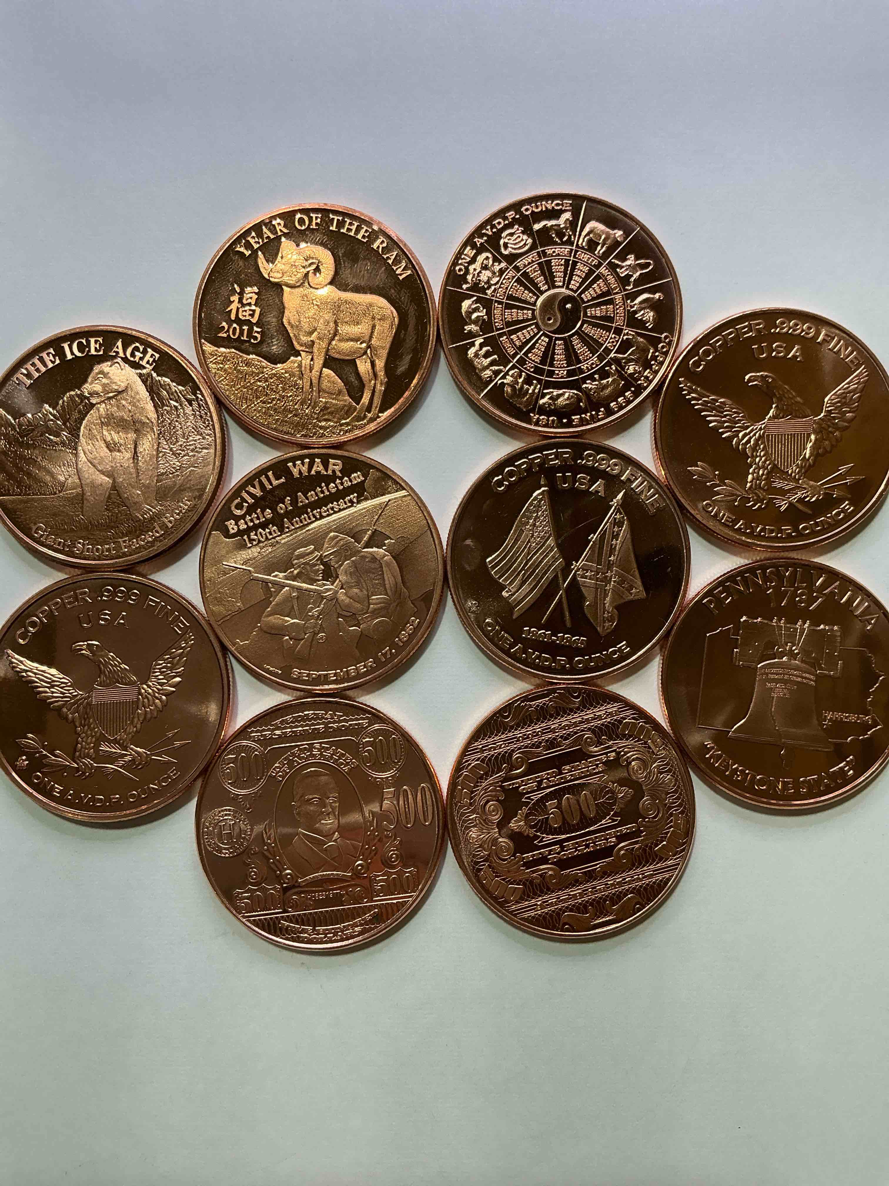 Condition photo showing New/Like New for Copper Craziness! 1oz Copper Commemorative Coins! All Different Cool & Rare Designs! Awesome American Pure Copper!
