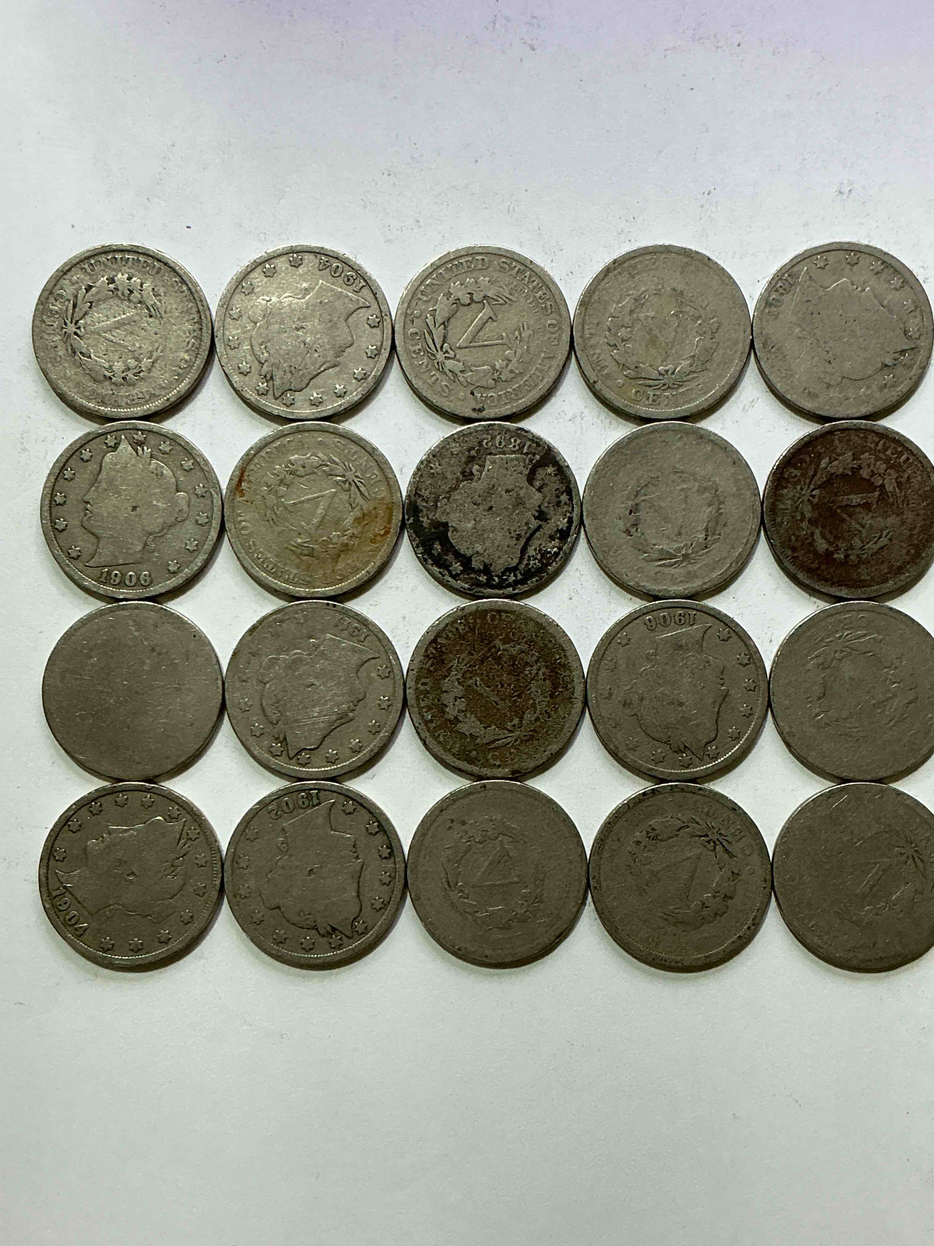 Condition photo showing Good Condition for Antique U.S. V Nickels! Think Of The History These Coins Have Seen!, Liberty Head V Nickels Were Minted Up Until 1913 & Were The Style Of Nickels Before Buffalo Nickels. Own Some Cool Pieces Of History! Rare To See These Coins With The "Date On" In Circulated Condition!