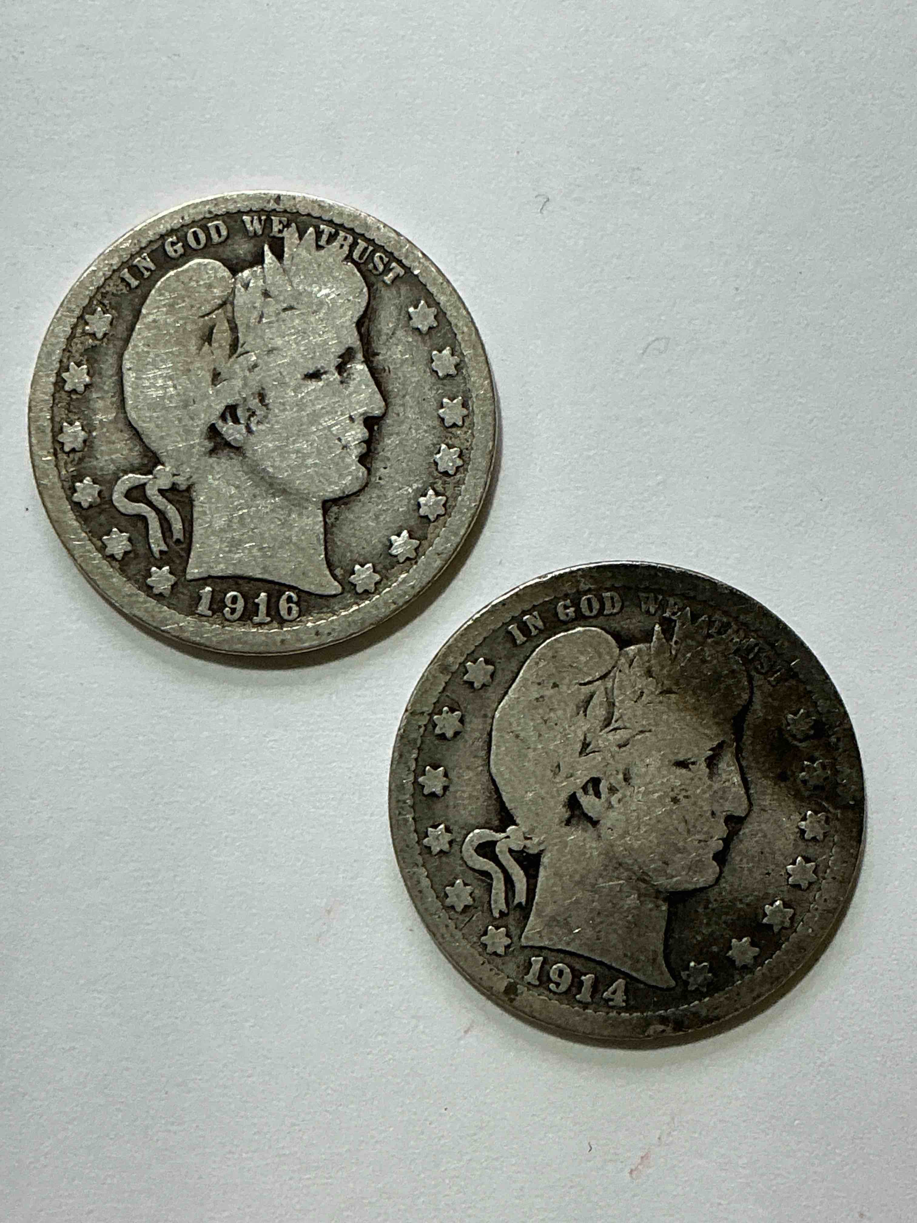 World War I Era American Silver! Barber Quarters From The World War I Era! These Quarters Are 90% Fine US Silver & Super Rare, Even More Rare With WWI Era Dates! Beautiful & Circulated! Perfect Addition To Any Collection! 