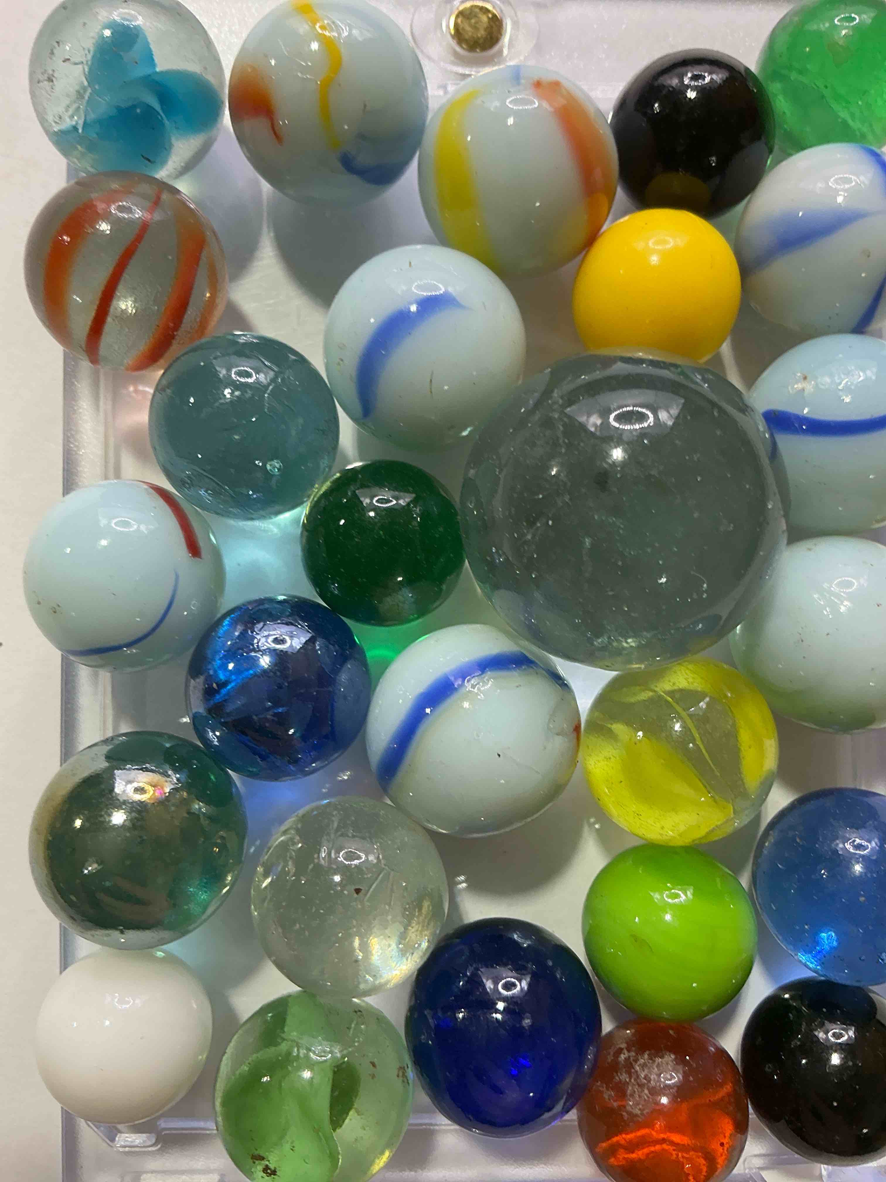 Condition photo showing Good Condition for Antique Glass Marbles! Genuine Stunning Marbles Lot, All Marbles Made Between The Years 1925-1965 & Made With Uranium! Many Are Great Depression Era & Even Earlier! Gorgeous, Authentic Pieces Of History!  