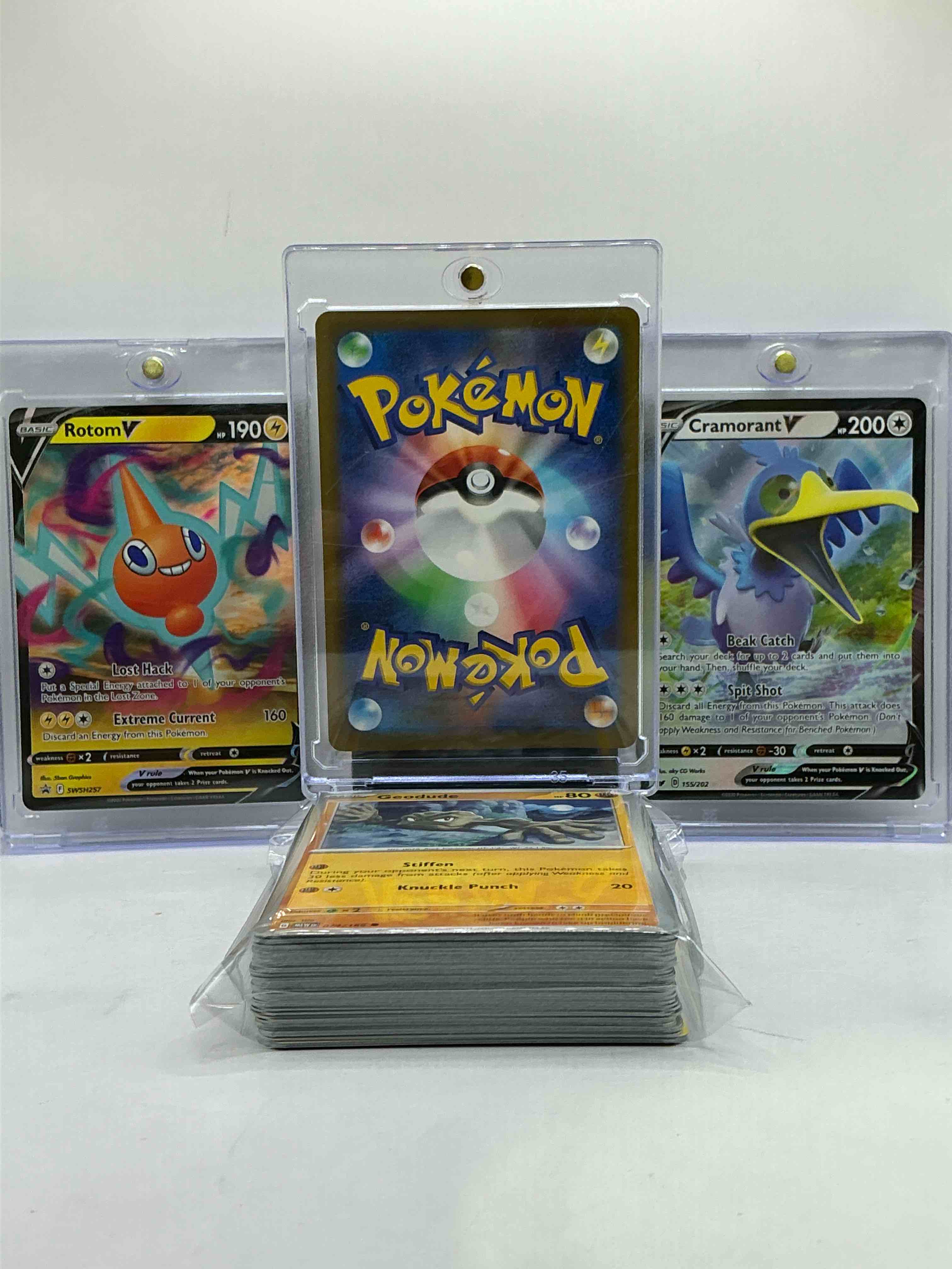 Condition photo showing New/Like New for Pokémon Palooza! Charizard V, Rotom V & Cramorant V & More! Insane Trio, This 50 Card Lot Includes Commons, Legends, Holos & More!