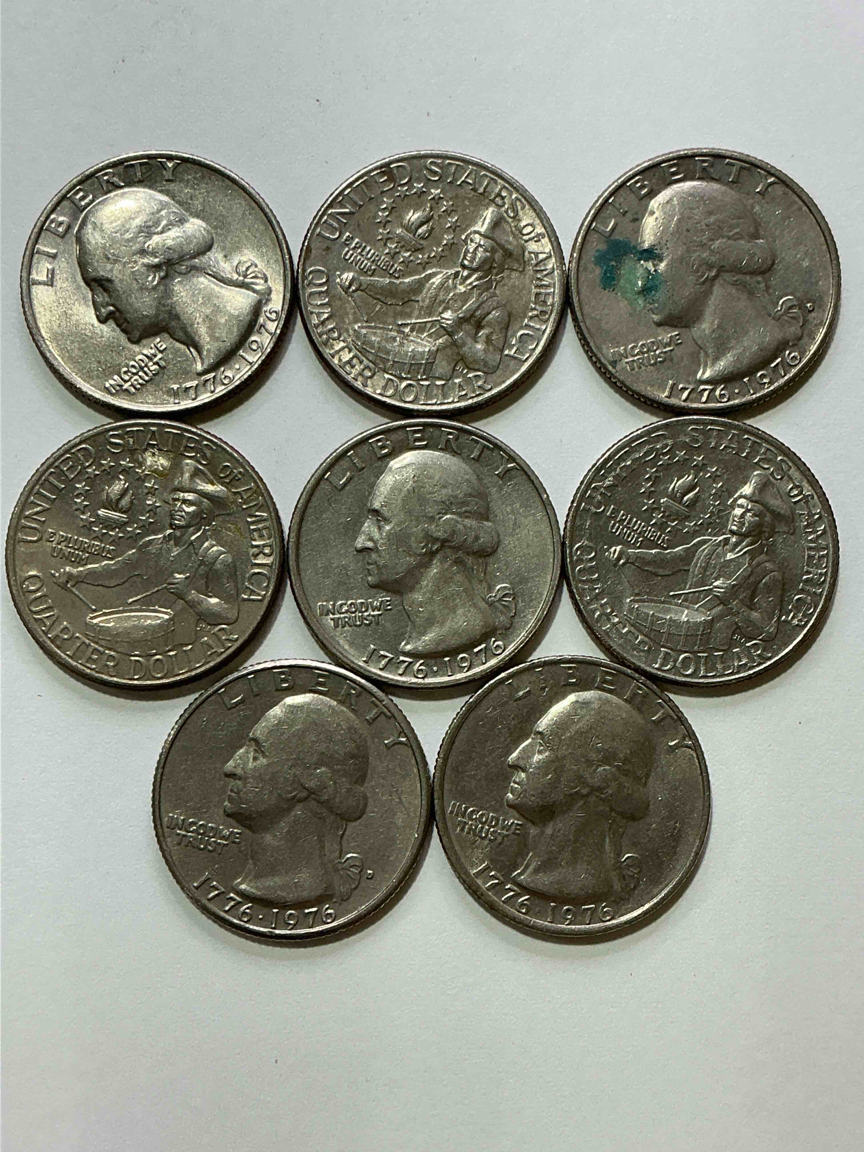 Condition photo showing Good Condition for 1976 Bicentennial Bliss! Quarters! In 1976 The U.S. Mint Produced Coins Celebrating The 200 Year Anniversary Of America. Up For Auction Are Awesome Examples Of Bicentennial Quarters Produced For This... The Infamous 200 Year Anniversary Edition! Highly Desirable For Collectors! Own Pieces Of History & Get Ready For America's 250 Year Anniversary Coming Soon!