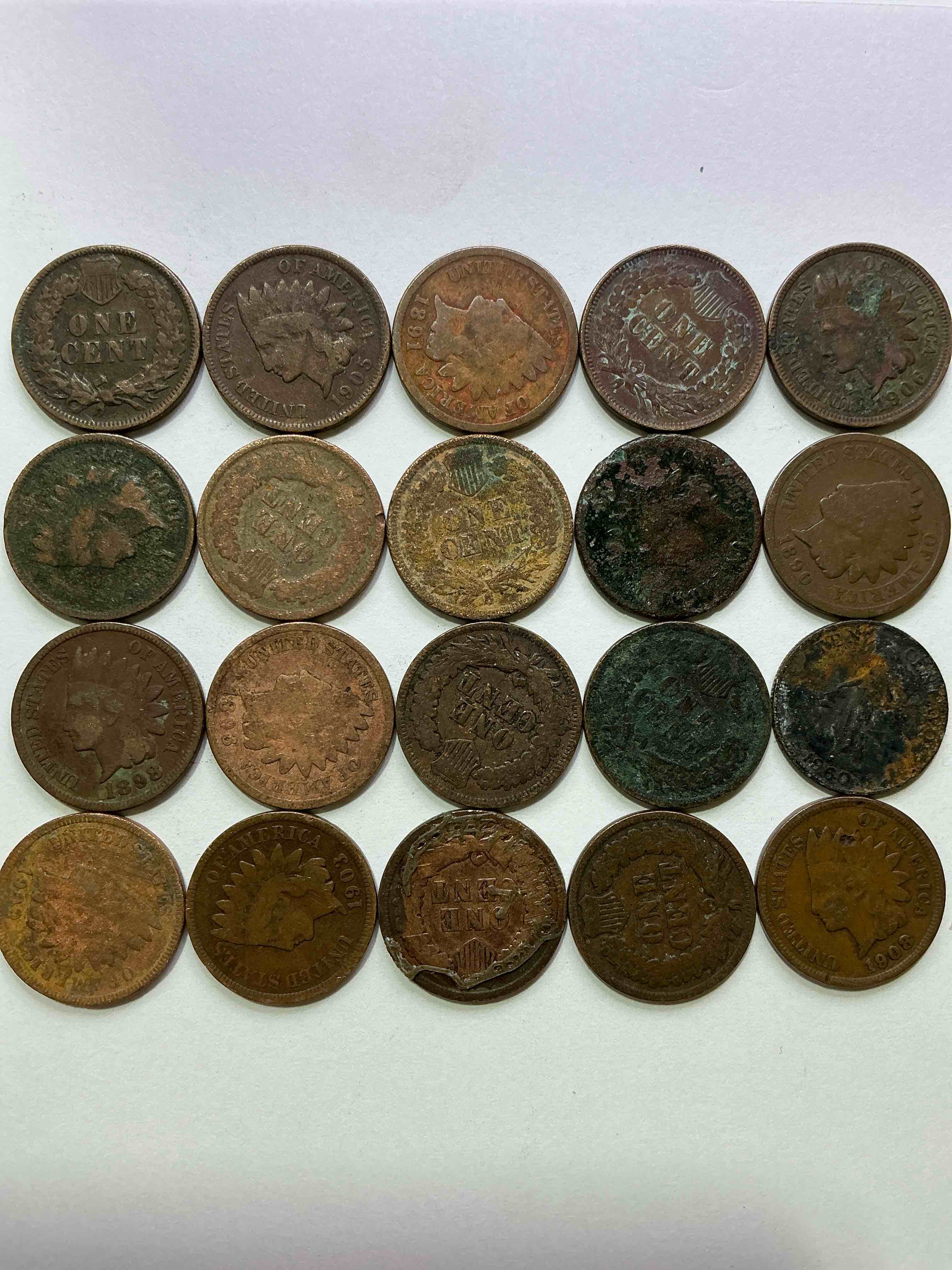 Condition photo showing Good Condition for Indian Head Pennies! These Gorgeous U.S. Pennies Were Minted From 1859-1909 & Have Become Serious Collector Items! The "Indian Head" Design Is Actually A Representation Of Lady Liberty Wearing An Indian Headdress. Here Are Beautiful, Well-Kept Examples Representing Many Different Mint Years! Great For Collecting, Investing & Learning History, & Rare With Visible Dates!