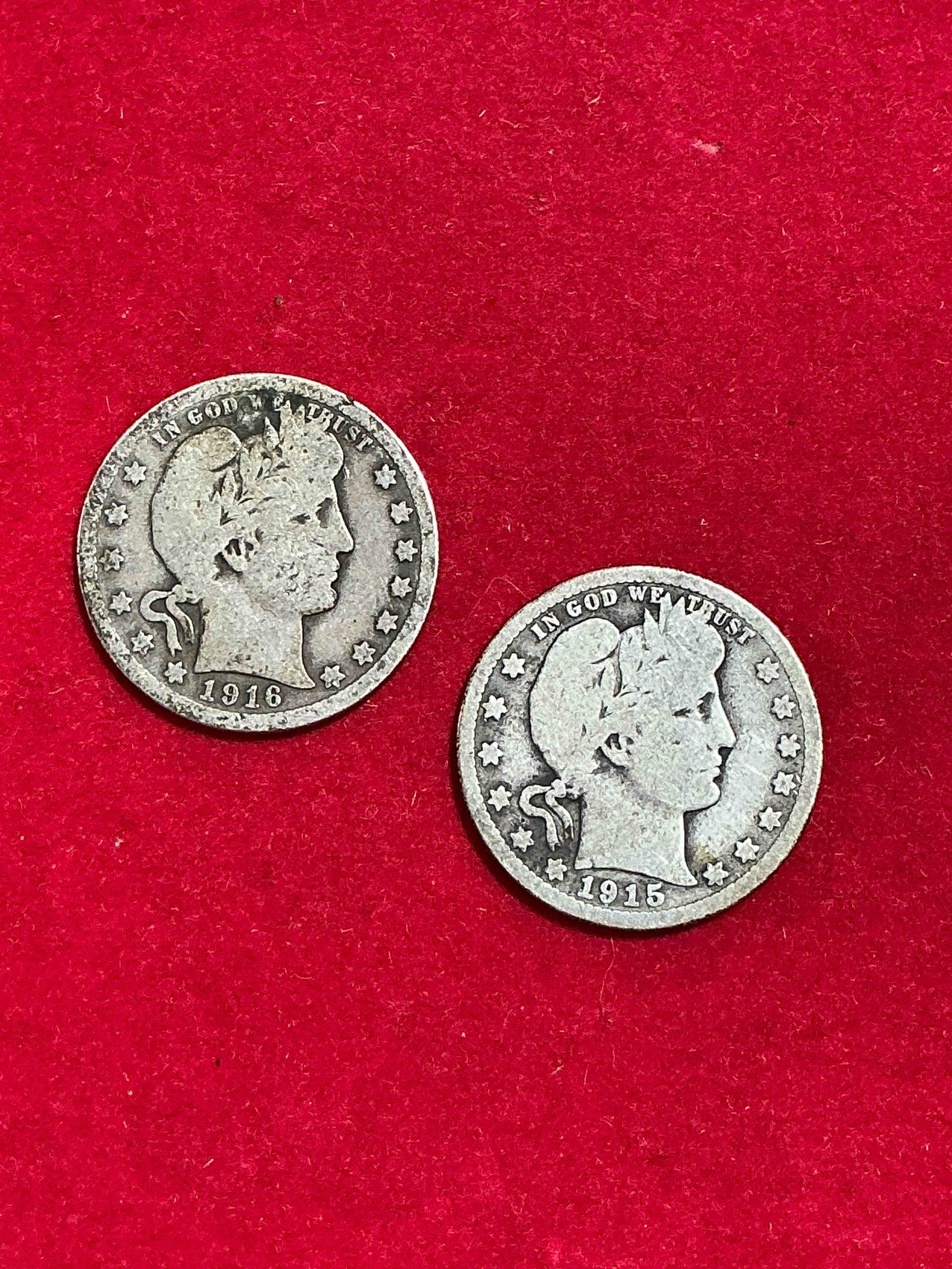 world war i era american silver! barber quarters from the world war i era! these quarters are 90% fine us silver & super rare, even more rare with wwi era dates! beautiful & circulated! perfect addition to any collection! 