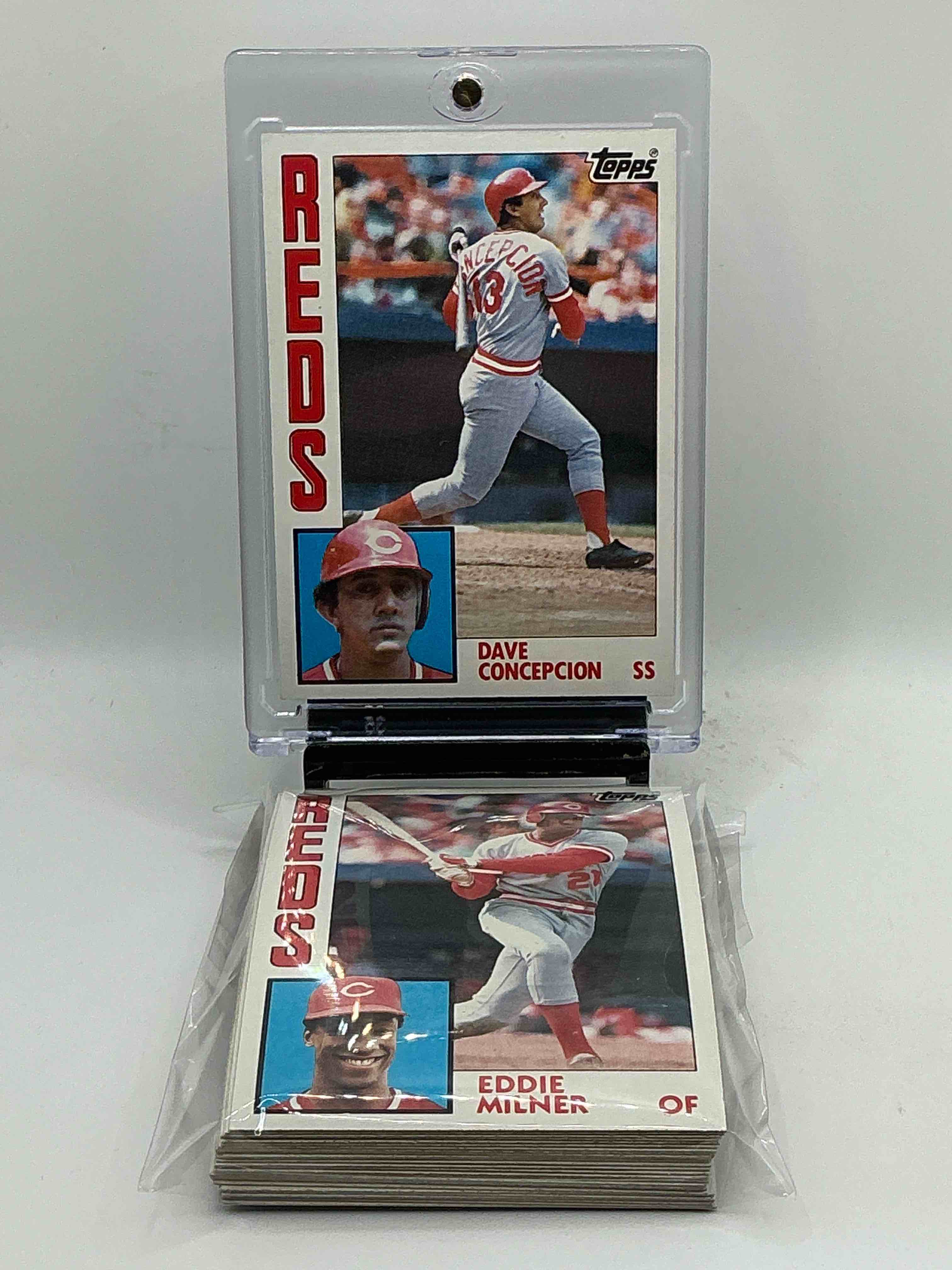 1984 reds team set! 27 card reds set! dave concepcion, cesar cedeno, ron oester & more! reds fans rejoice!