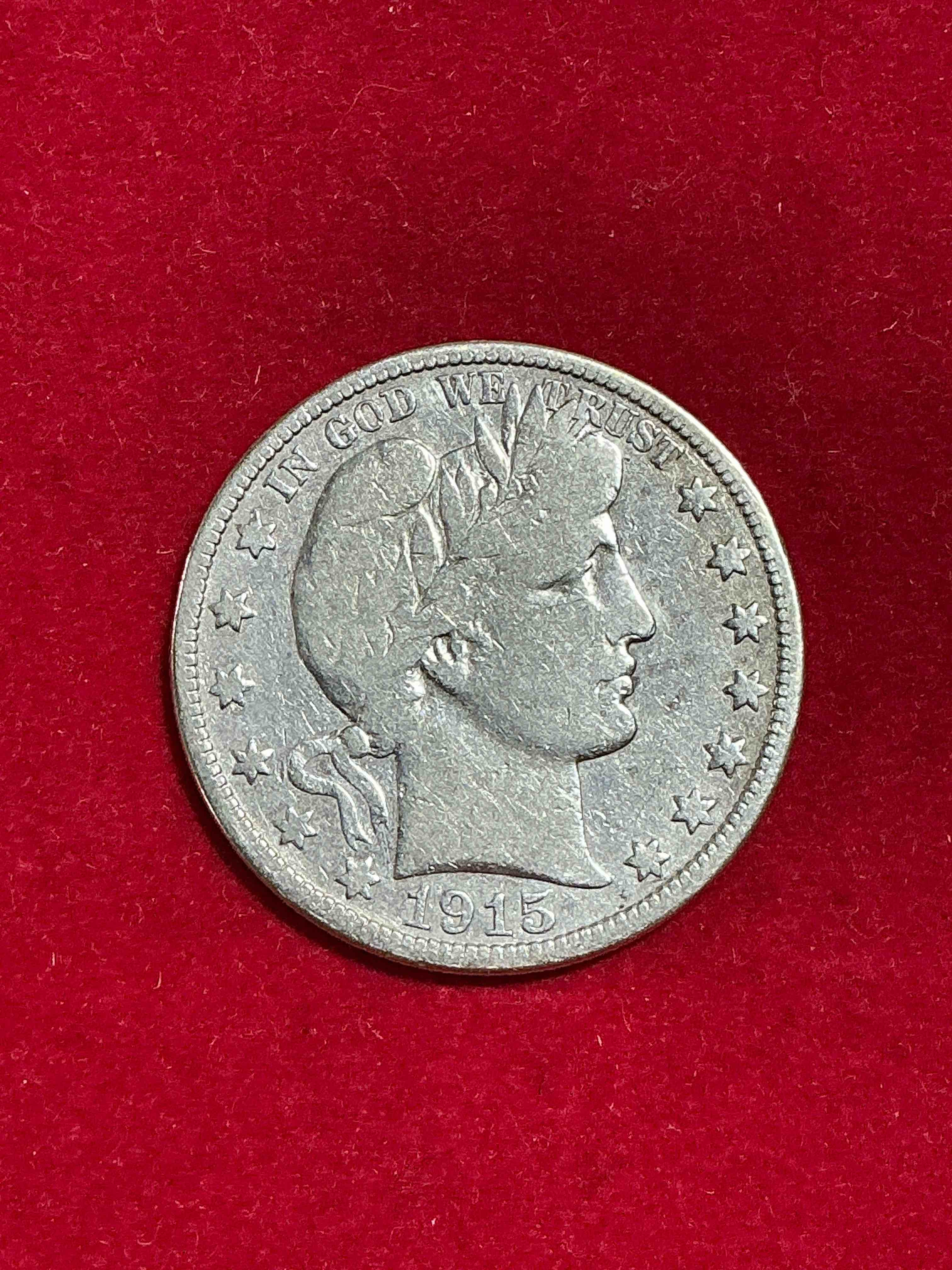 rare wwi fine silver! barber half dollar, 90% silver! 1915! nearly impossible to collect! own a piece of history great for coin collectors, think of the history these coins have seen! rare 90% silver barber half dollar!