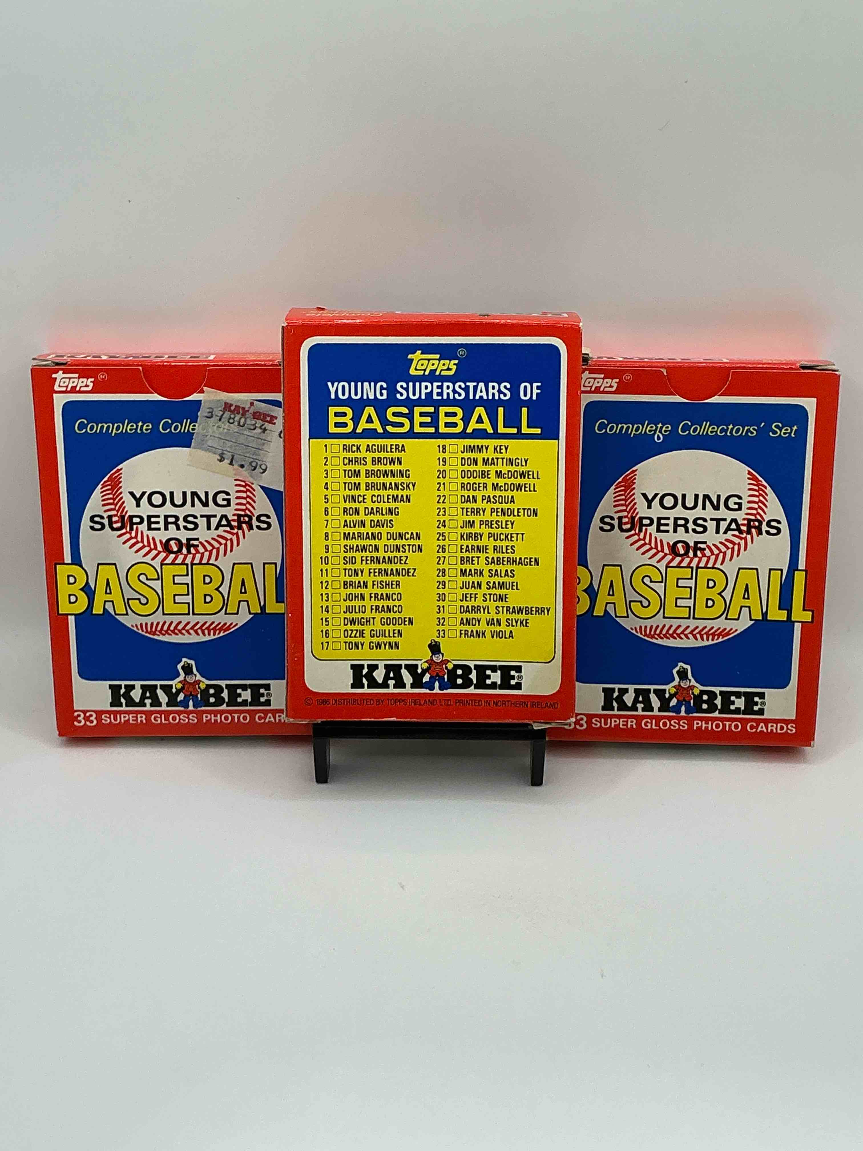 Condition photo showing New/Like New for Early Darryl Strawberry & Kirby Puckett! 1986 Young Superstars Of Baseball Complete Collector’s Set! 33 Of The Biggest Stars From The 80’s All Included In This Vintage “Deck Of Cards” Style Collectable Pack!