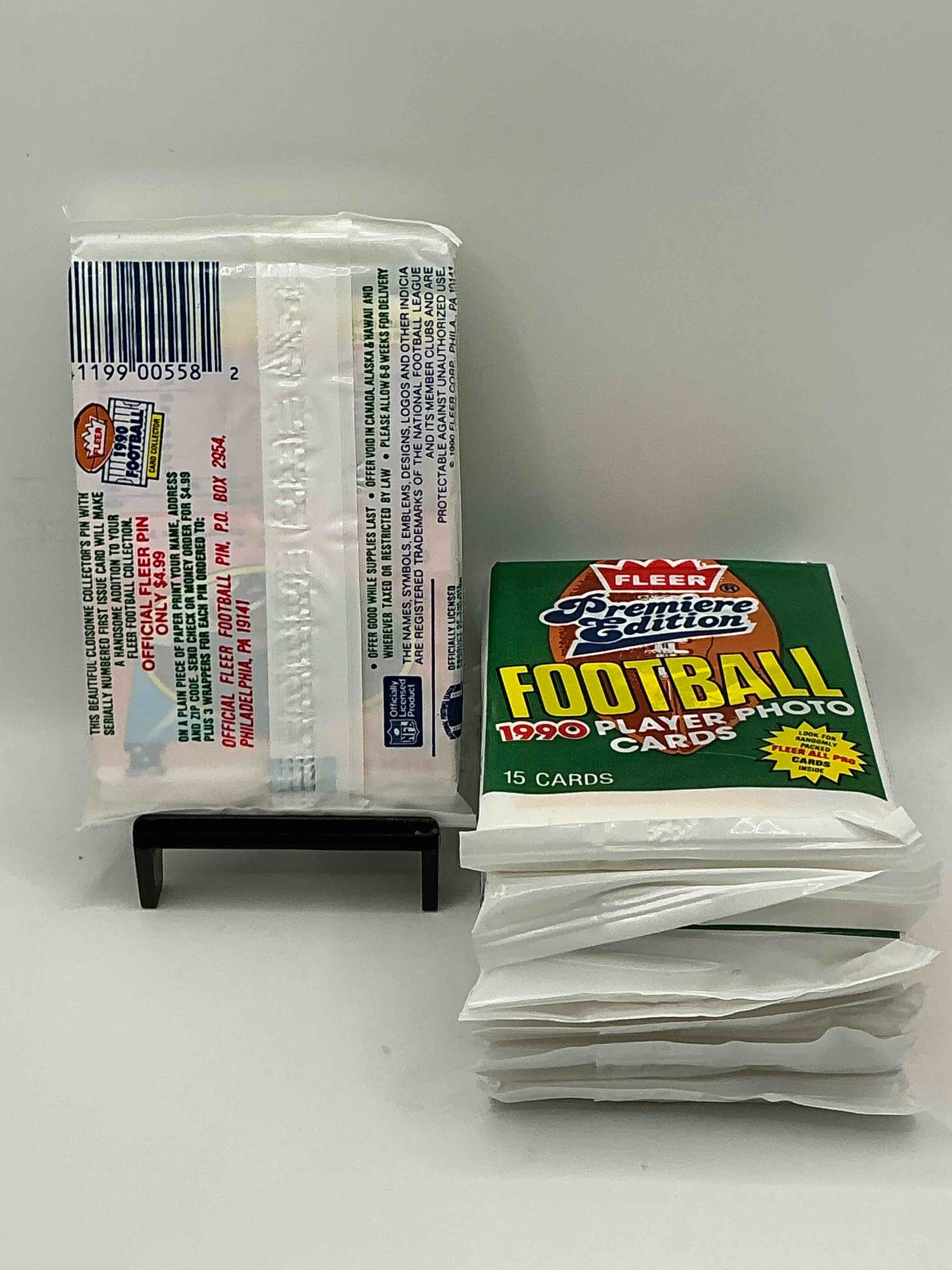 Condition photo showing New/Like New for Awesome Premiere Edition Sports Cards! Emmitt Smith Rookie Year! 1990 Fleer Premiere Edition Unopened Packs Direct From Original Box! Search For Emmitt Smith Rookies!