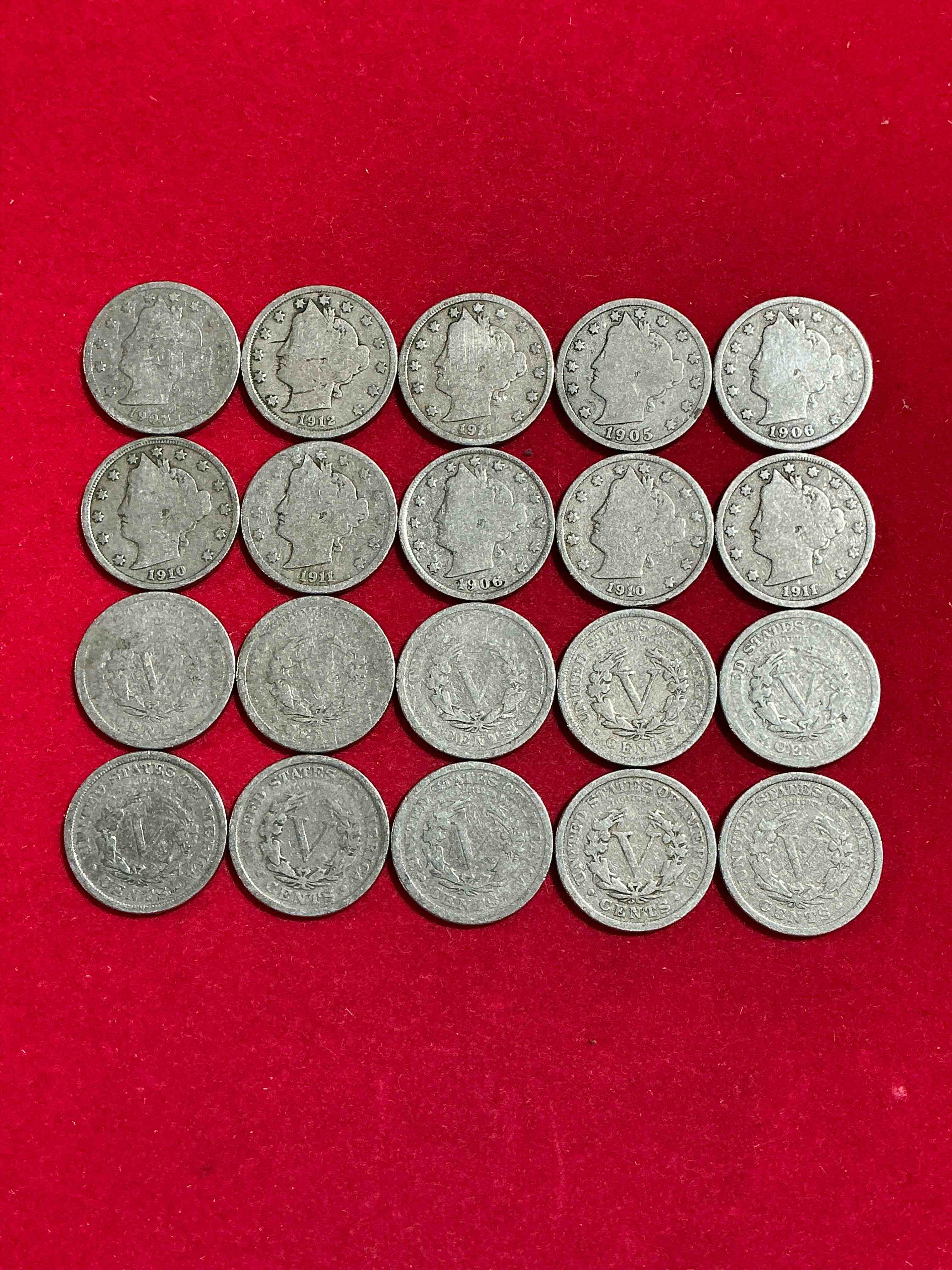 Condition photo showing Good Condition for Antique U.S. V Nickels! Think Of The History These Coins Have Seen!, Liberty Head V Nickels Were Minted Up Until 1913 & Were The Style Of Nickels Before Buffalo Nickels. Own Some Cool Pieces Of History! Rare To See These Coins With The "Date On" In Circulated Condition!