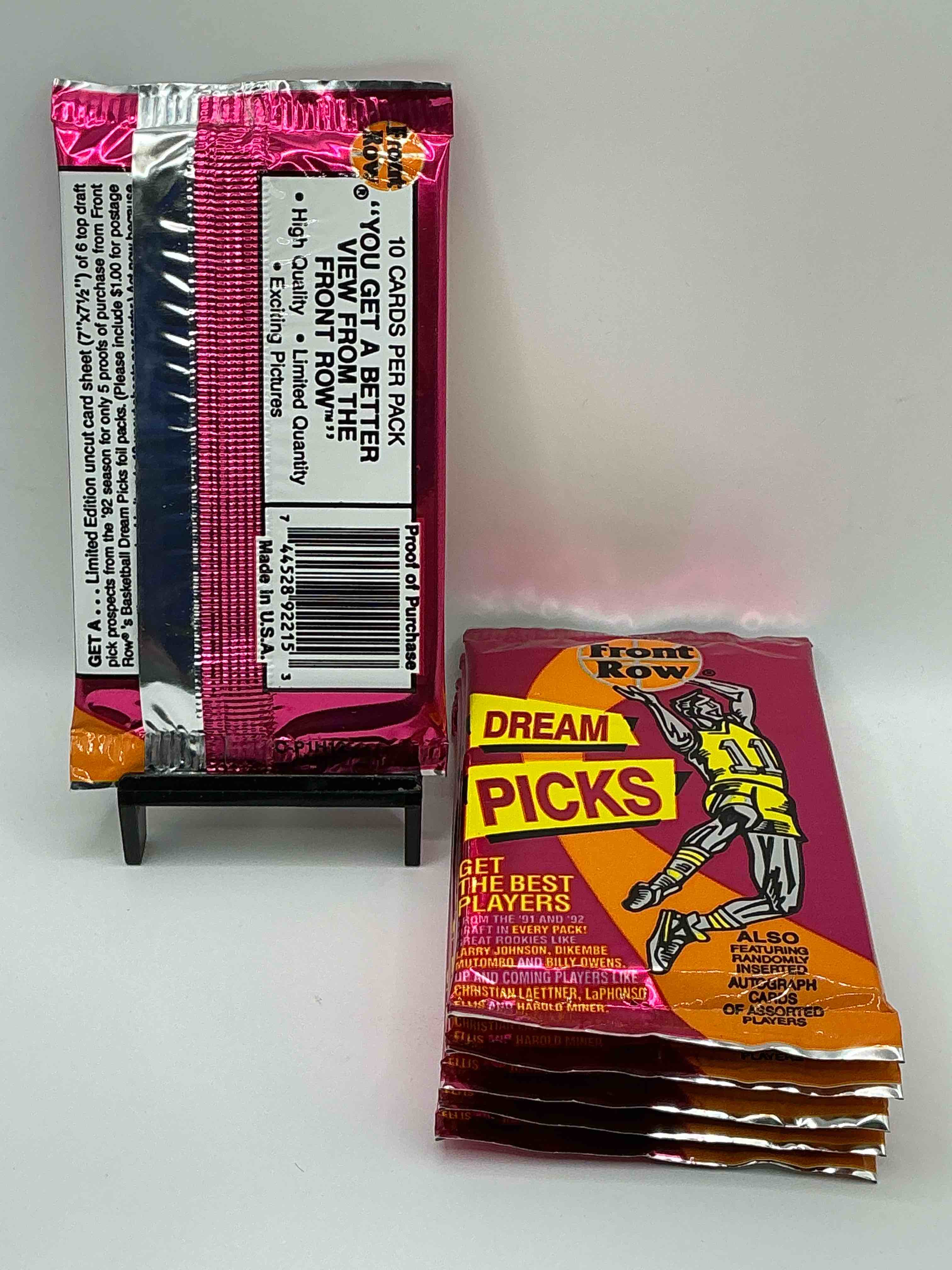 Condition photo showing New/Like New for 1991 Throwback Rarity! Here's Something You've Probably NEVER Seen! 1991 Front Row College Basketball / NBA Unopened Sealed Packs, Direct From Sealed Original Retail Case! Includes Randomly Inserted Rare Autograph Cards! Front Row Was The “Original" College Jersey Card Packs Back In The Day & Has Long Been Defunct. These Cards Are Becoming Serious Collector Items Due To Their Scarcity. These Things Are Serious Rare! Own Some Great Sports Card History & Something You'll Rarely See Again!