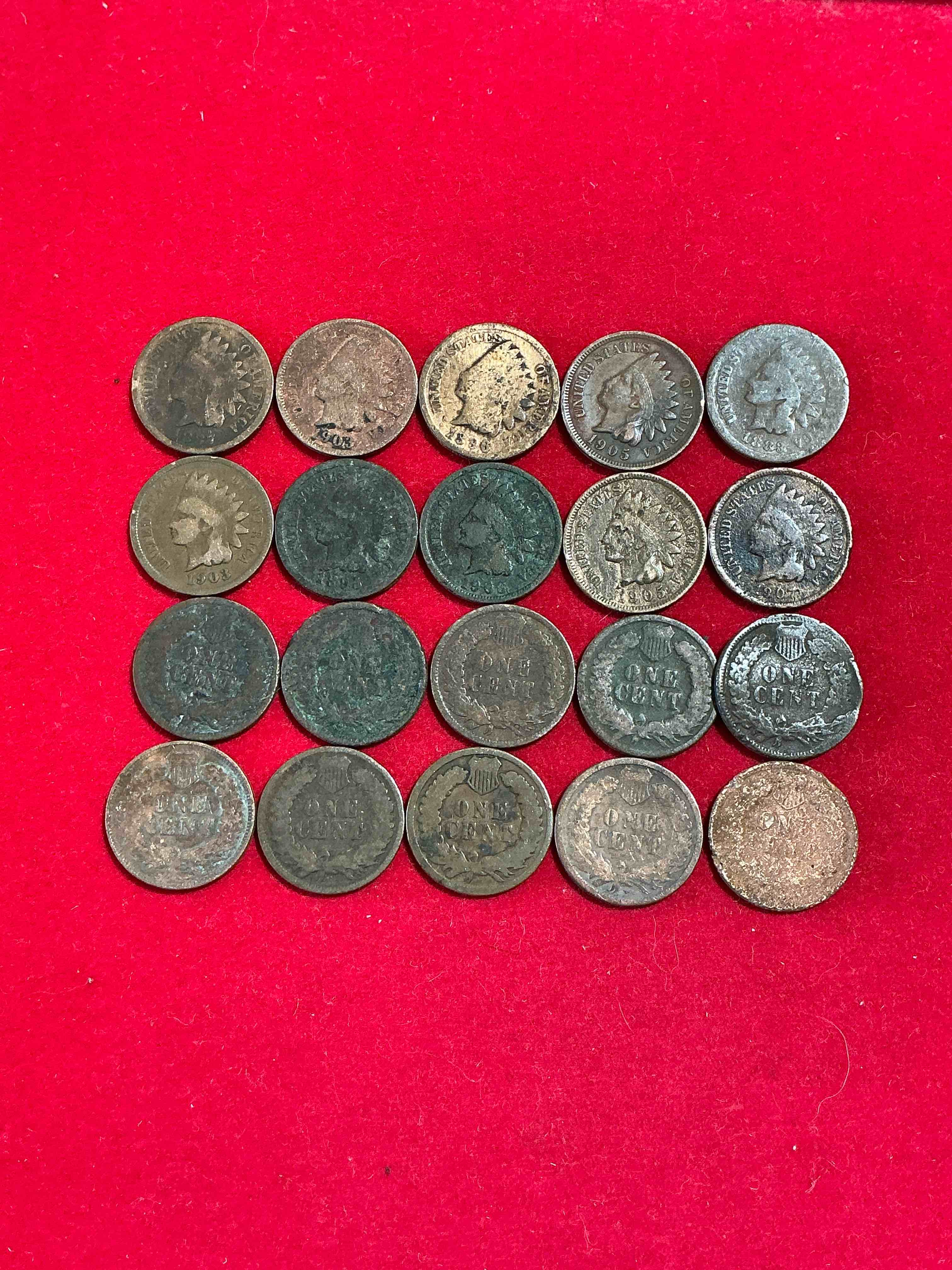 Condition photo showing Good Condition for Indian Head Pennies! These Gorgeous U.S. Pennies Were Minted From 1859-1909 & Have Become Serious Collector Items! The "Indian Head" Design Is Actually A Representation Of Lady Liberty Wearing An Indian Headdress. Here Are Beautiful, Well-Kept Examples Representing Many Different Mint Years! Great For Collecting, Investing & Learning History, & Rare With Visible Dates!