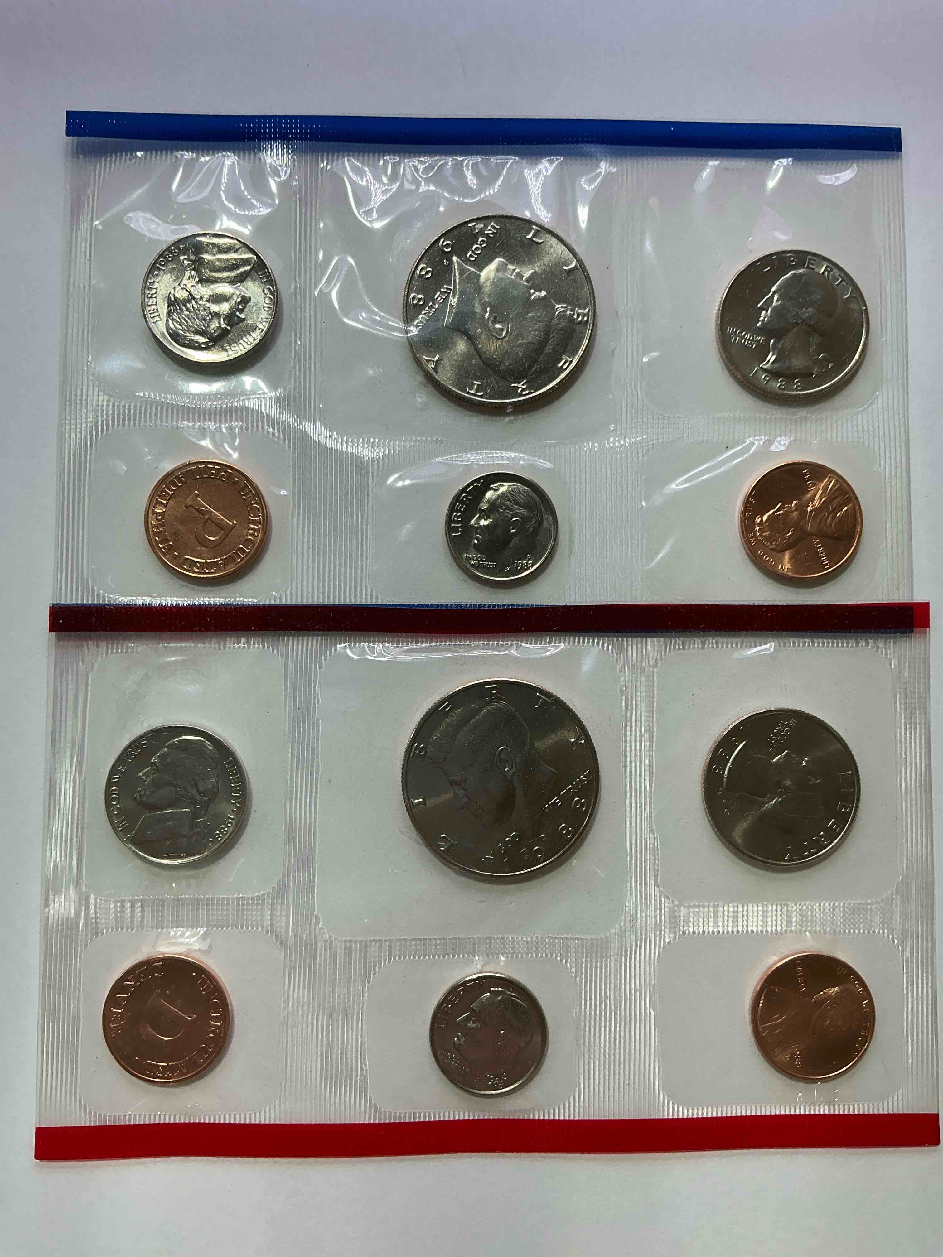 Condition photo showing New/Like New for 1988 Mint Coins, 12 Coin Denver & Philadelphia Mint! Half Dollars, Quarters, Dimes, Nickels & Pennies! Wow!