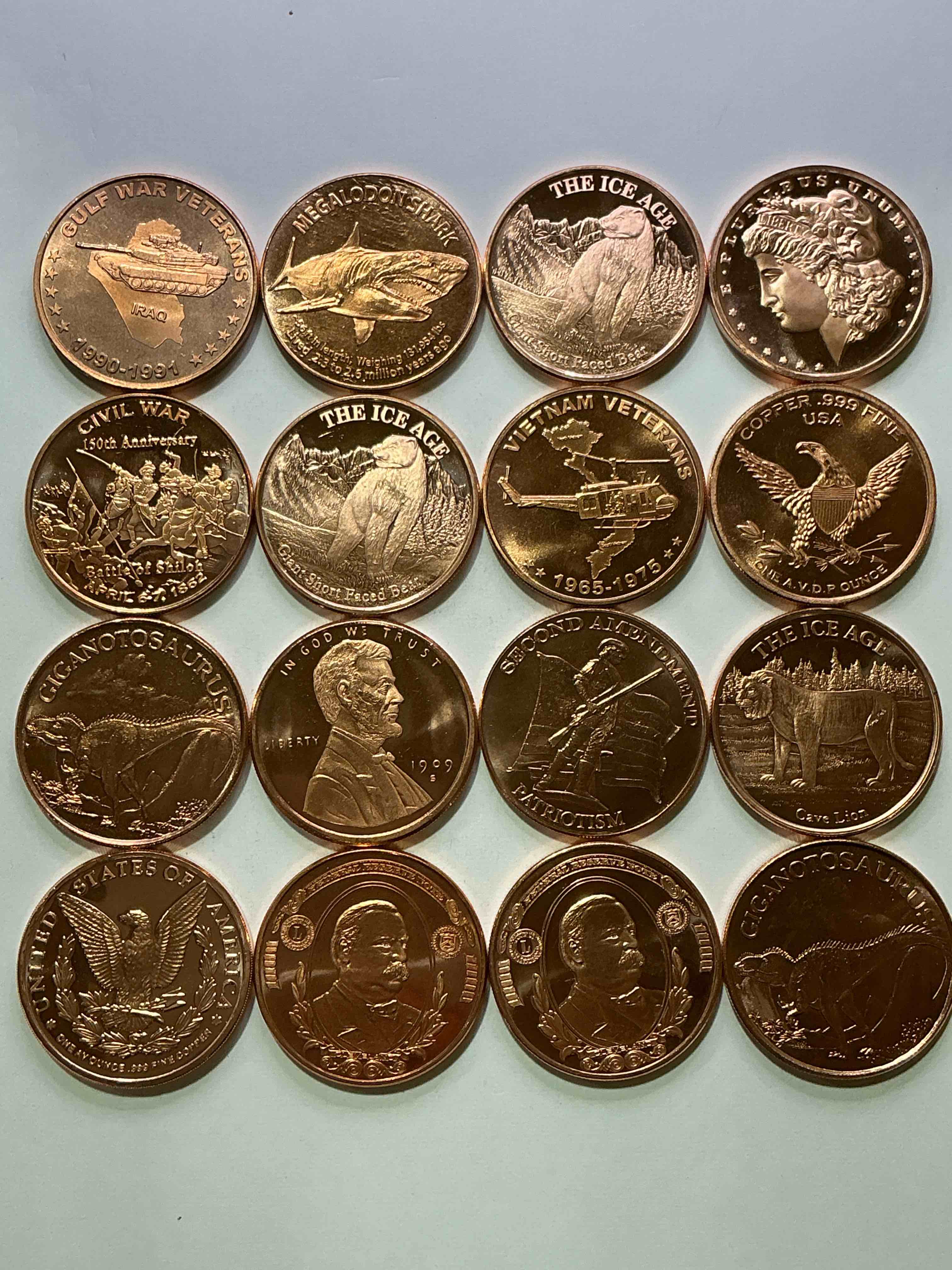 copper craziness! 1oz copper commemorative coins! all different cool & rare designs! awesome american pure copper!