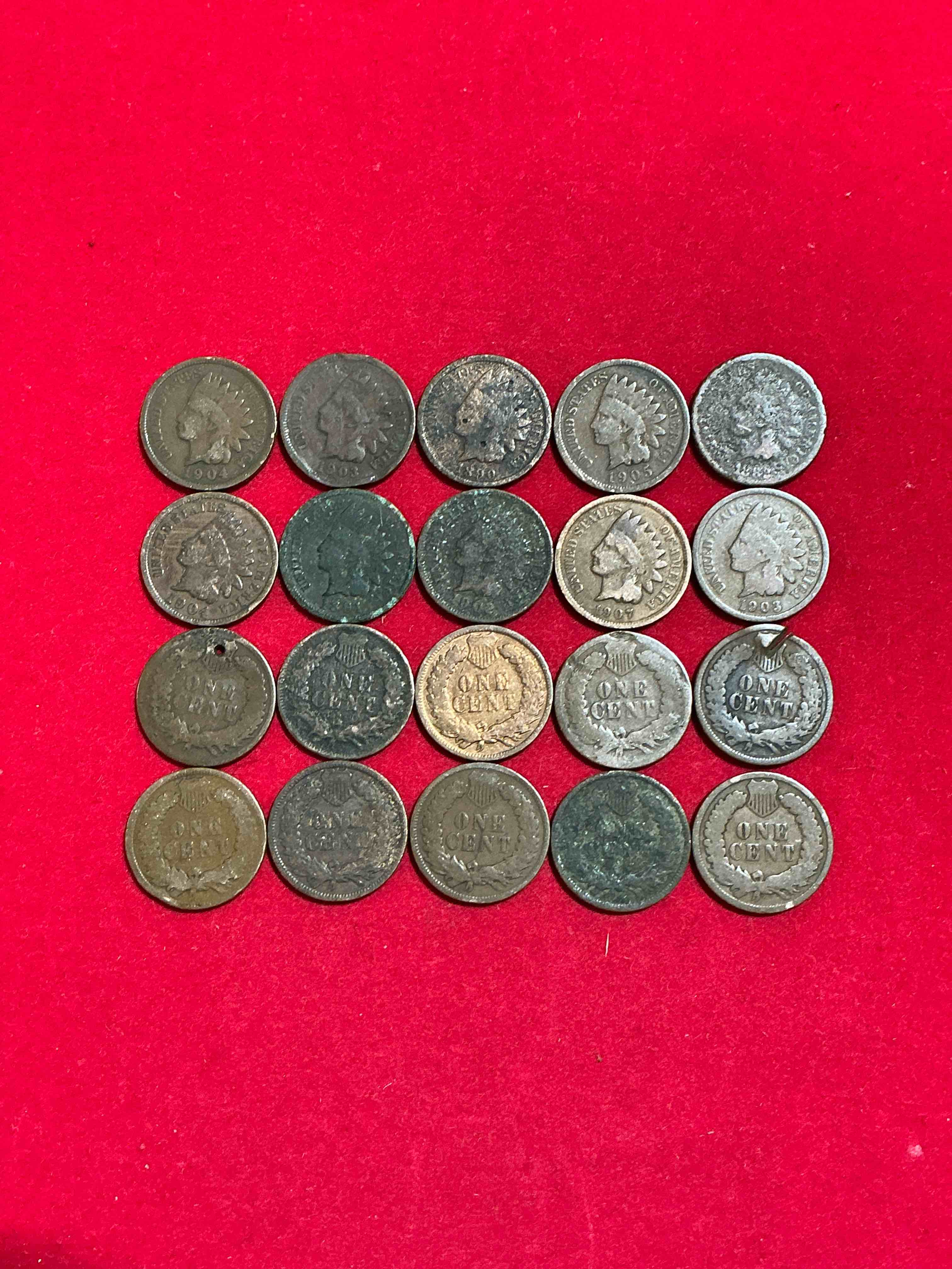 Condition photo showing Good Condition for Indian Head Pennies! These Gorgeous U.S. Pennies Were Minted From 1859-1909 & Have Become Serious Collector Items! The "Indian Head" Design Is Actually A Representation Of Lady Liberty Wearing An Indian Headdress. Here Are Beautiful, Well-Kept Examples Representing Many Different Mint Years! Great For Collecting, Investing & Learning History, & Rare With Visible Dates!