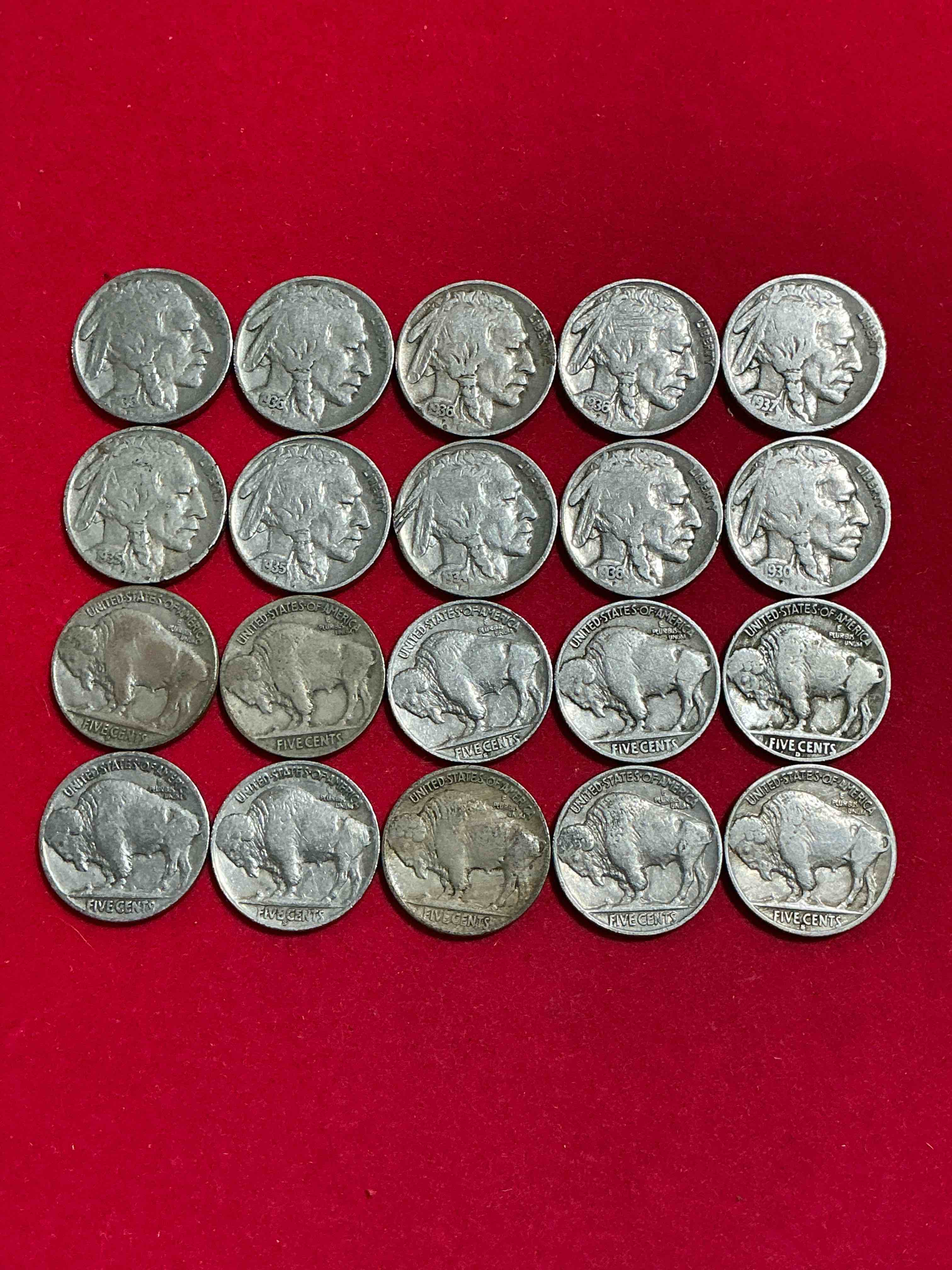 Historic Buffalo Nickels! Indian Head Buffalo Nickels Were Minted From 1913 To 1938 & Have Become A Favorite For Coin Collectors Around The World! Own Pieces Of American History With These Cool Indian Head Buffalo Nickels In Circulated Condition, Most With Visible Dates Which Is Very Rare For Buffalo Nickels!
