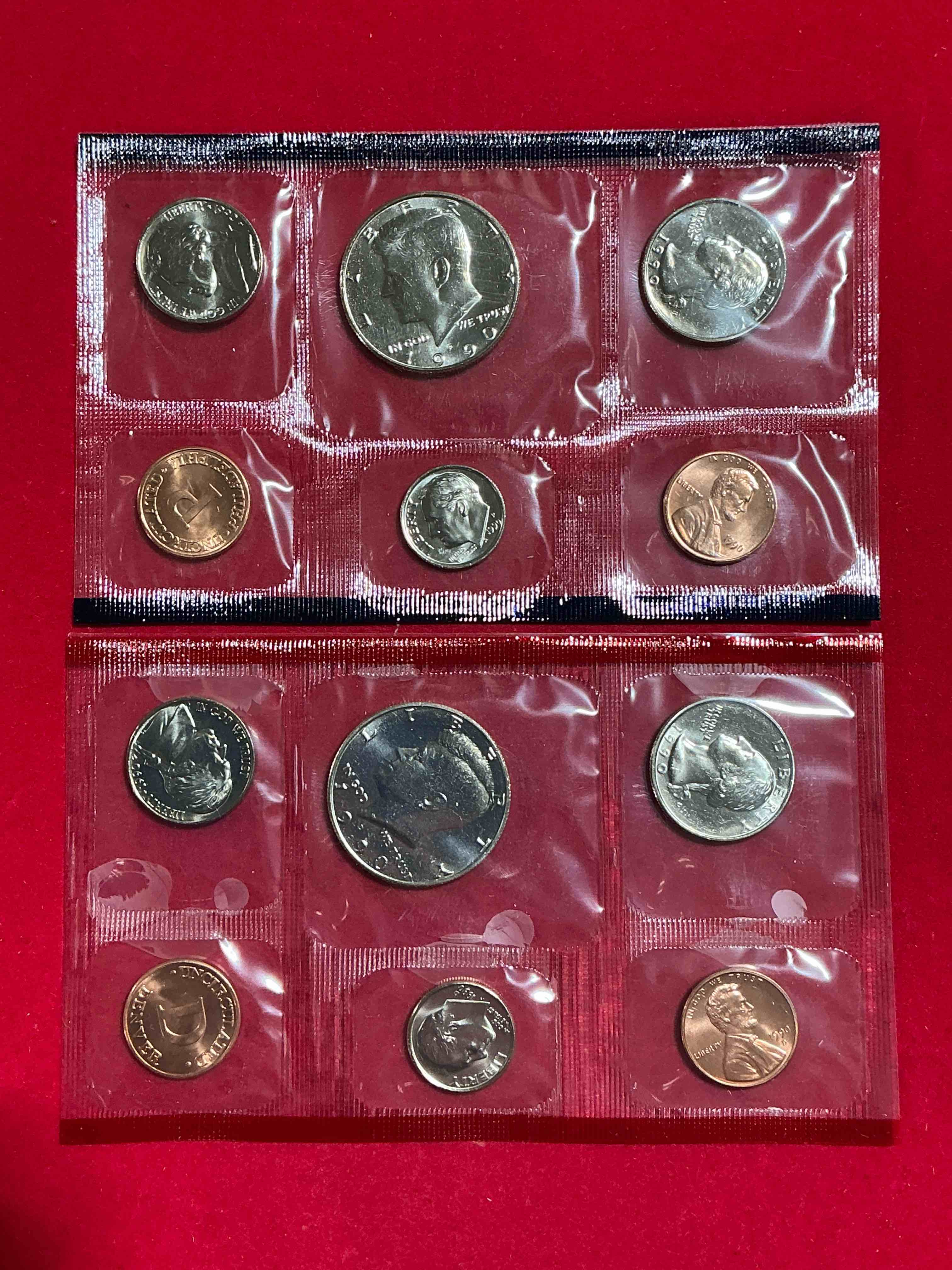 1990 uncirculated u.s. mint coins! what a great year! these gorgeous coins from the mint set features each u.s. coins minted in 1990 in uncirculated condition, from each mint mark, philly & denver! from the u.s. treasury in 1990! own an awesome investment & incredible piece of u.s. history! also makes for an awesome gift!